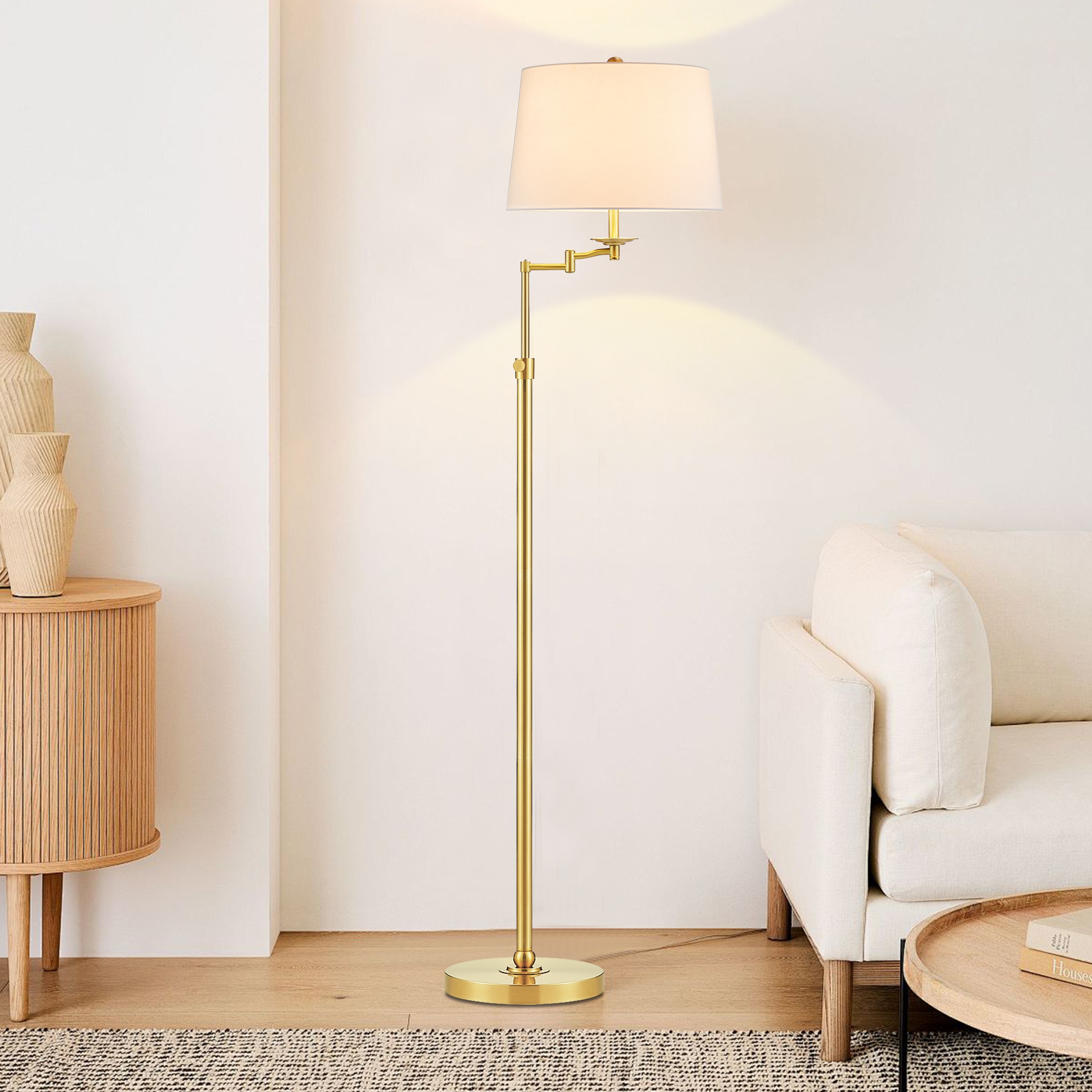 KAWOTI 64.5-in Gold Swing-arm Floor Lamp 21317 at Lowes.com