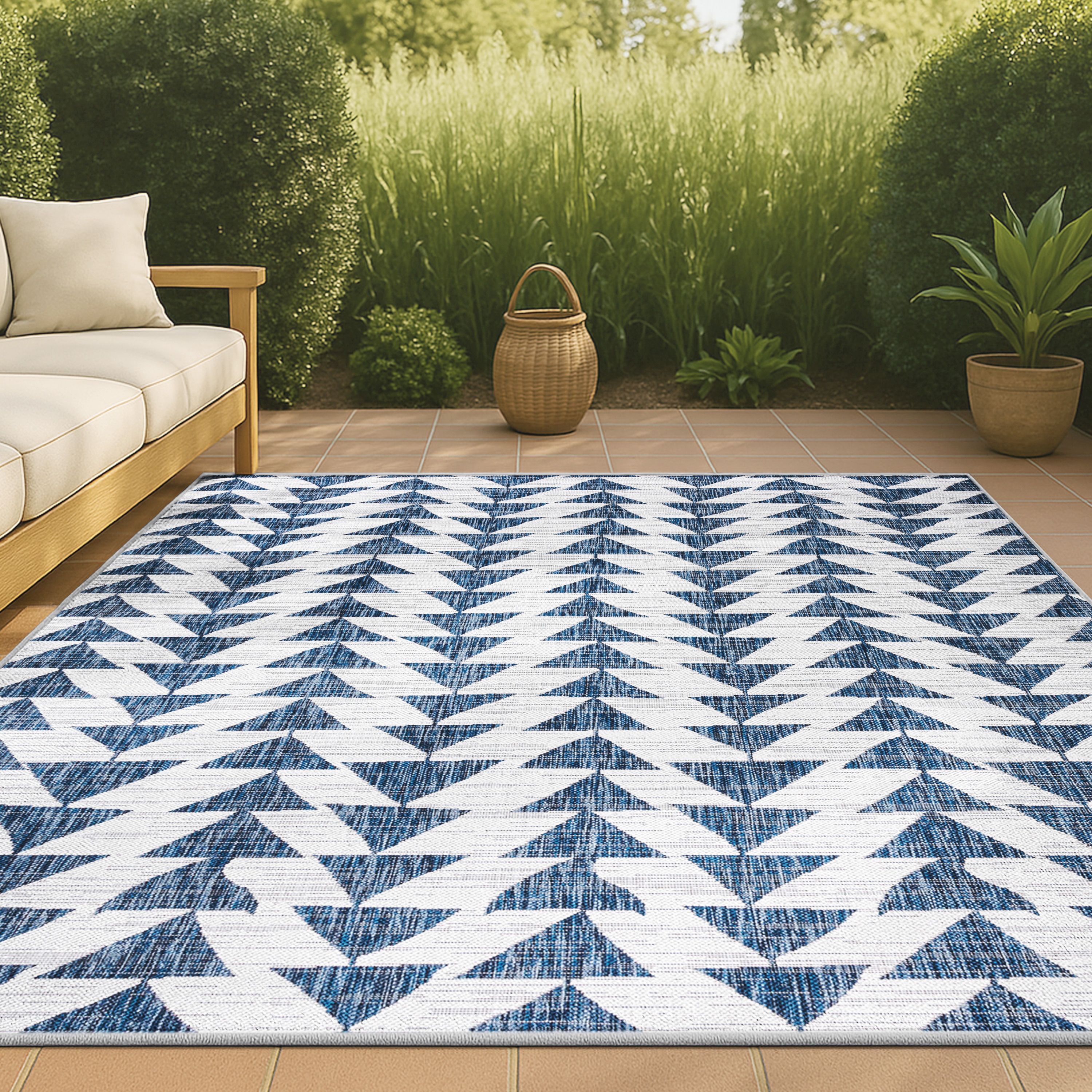 JONATHAN  Y SMB126B-3 Santa Monica Andratx Tribal 3 x 5 (ft) Loomed Polypropylene Blue/Ivory Rectangular Indoor/Outdoor Geometric Bohemian/Eclectic Area rug