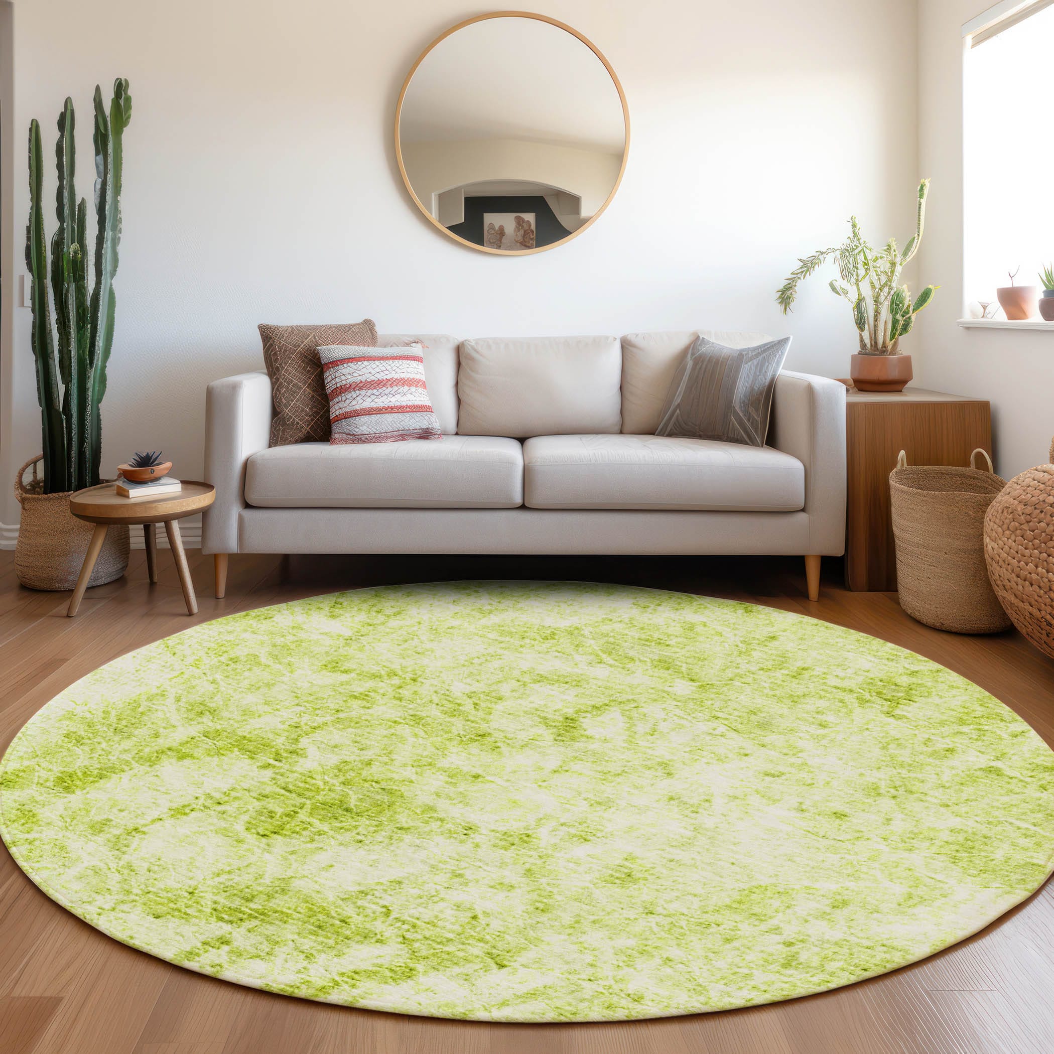 Addison Rugs ACN553AL8RO Chantille ACN553AL 8 x 8 (ft) Polyester Aloe Round Indoor/Outdoor Floral/Botanical Machine washable Area rug