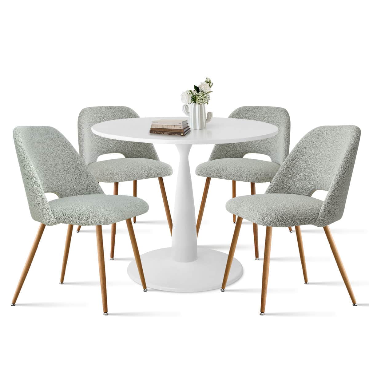 Maison Boucle 5 Piece Modern Dining Table Set 35 Inch Round Pedestal ...