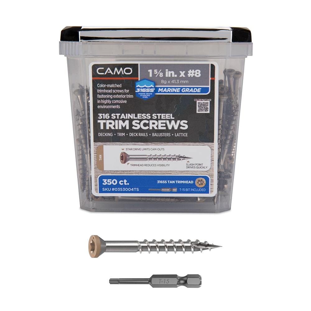 CAMO 0353004TS Tan #8 x 1-5/8-in Stainless steel Exterior Trim screws ( 350 -Per Box )