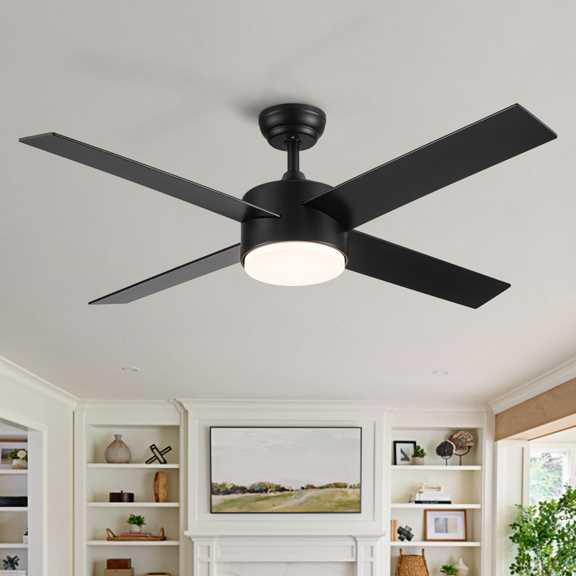 BABOOM BOM-P228998-OR 52-in Color-Changing Integrated LED Matte Black with Matte Black Blades Ceiling Fan With Light - Remote Included ( 4 -Blade )
