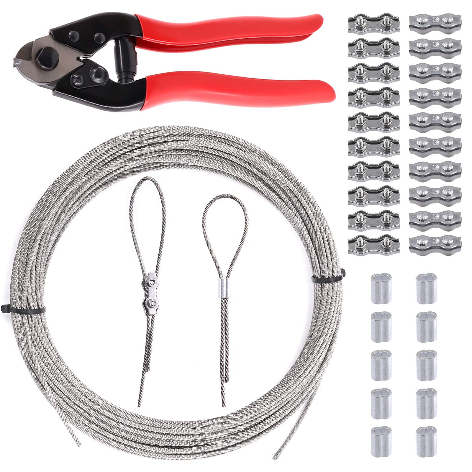 Aoibox  42 Piece Cable Cutter and 100 Foot Stainless Steel Wire Rope Kit for Deck and Stair Railing