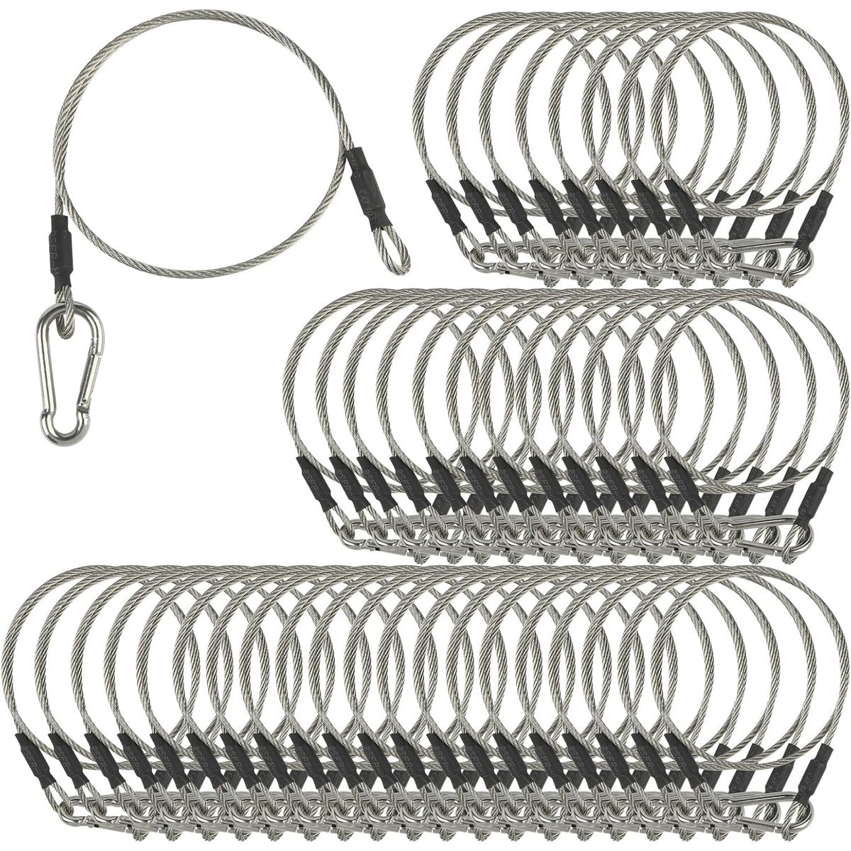 Slagawa  40 Pack 1/8 Inch Stainless Steel Security Cable with Carabiner Lock for Stage Light DJ Equipment Luggage Bicycle