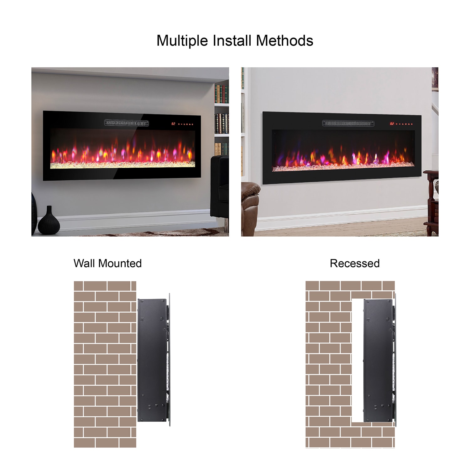 SINOFURN 50-in W Black LED Electric Fireplace SYC070012BK Sansujyuku sansujyuku.com