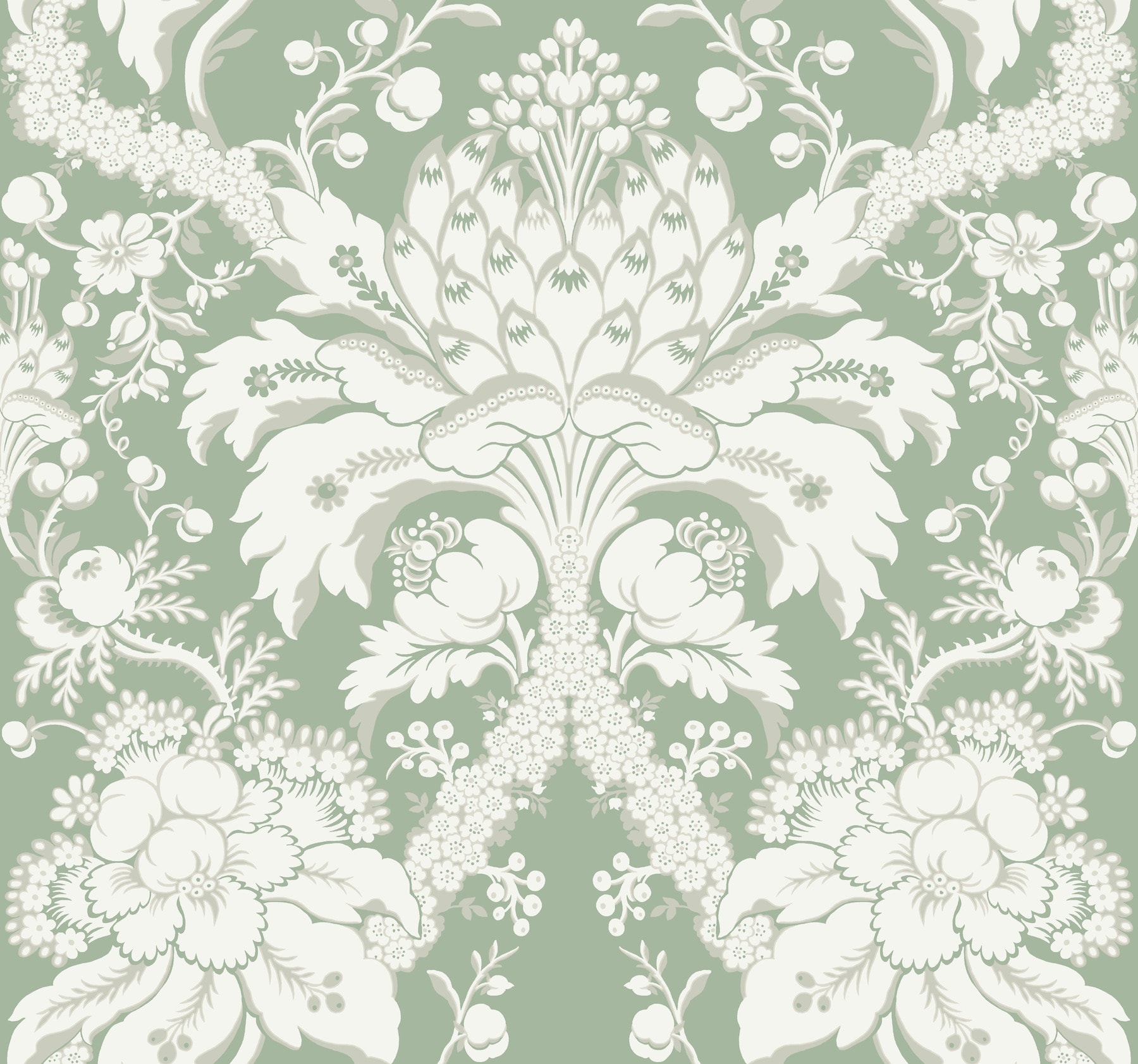 York Wallcoverings DM4954 Damask Resource Library 60.8-Sq. Feet Green Non-woven Damask Prepasted Water Activated Paste Wallpaper