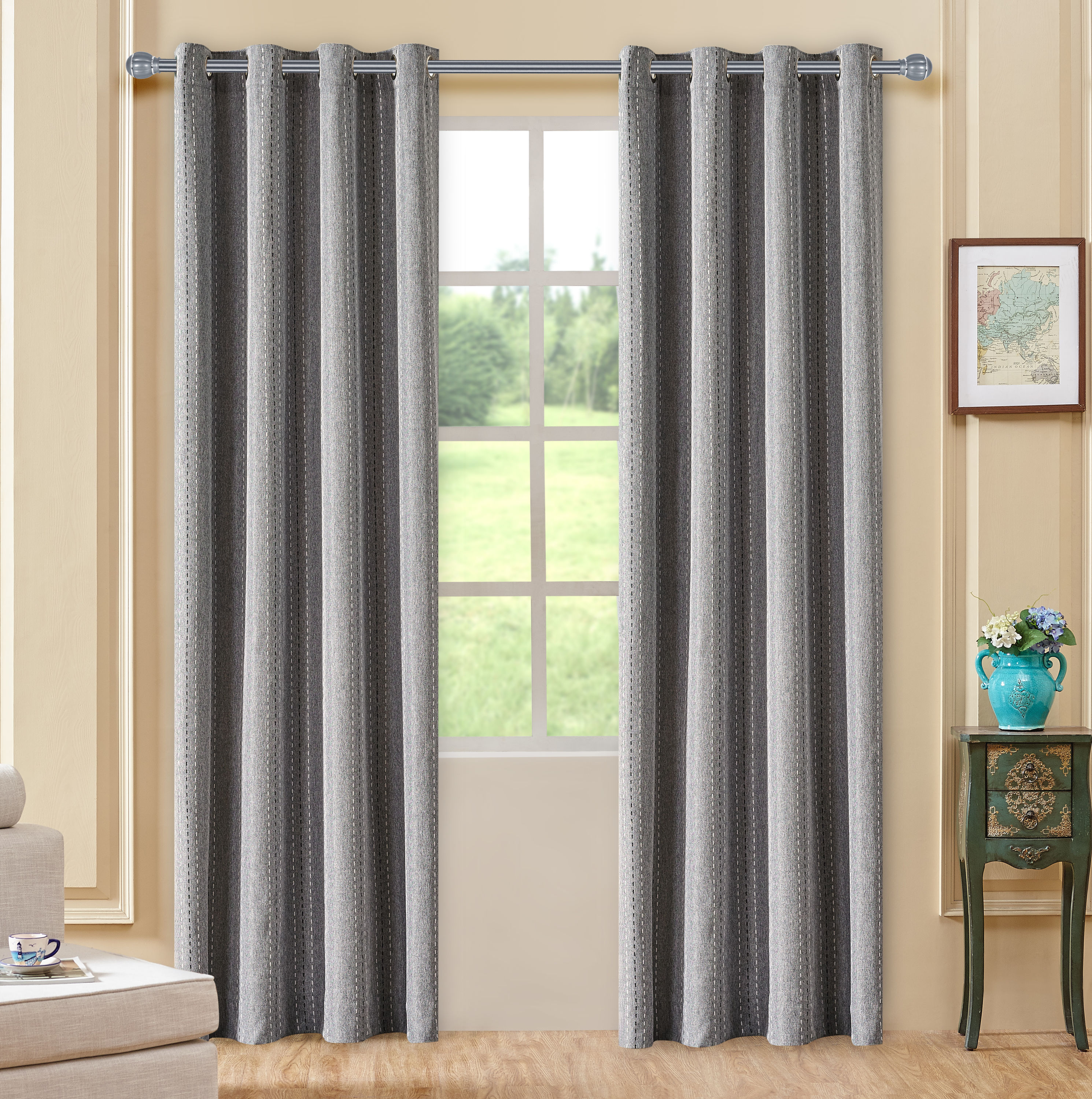  MURANO-126-G 126-Inches Grey Striped Room darkening Grommet Single curtain panel