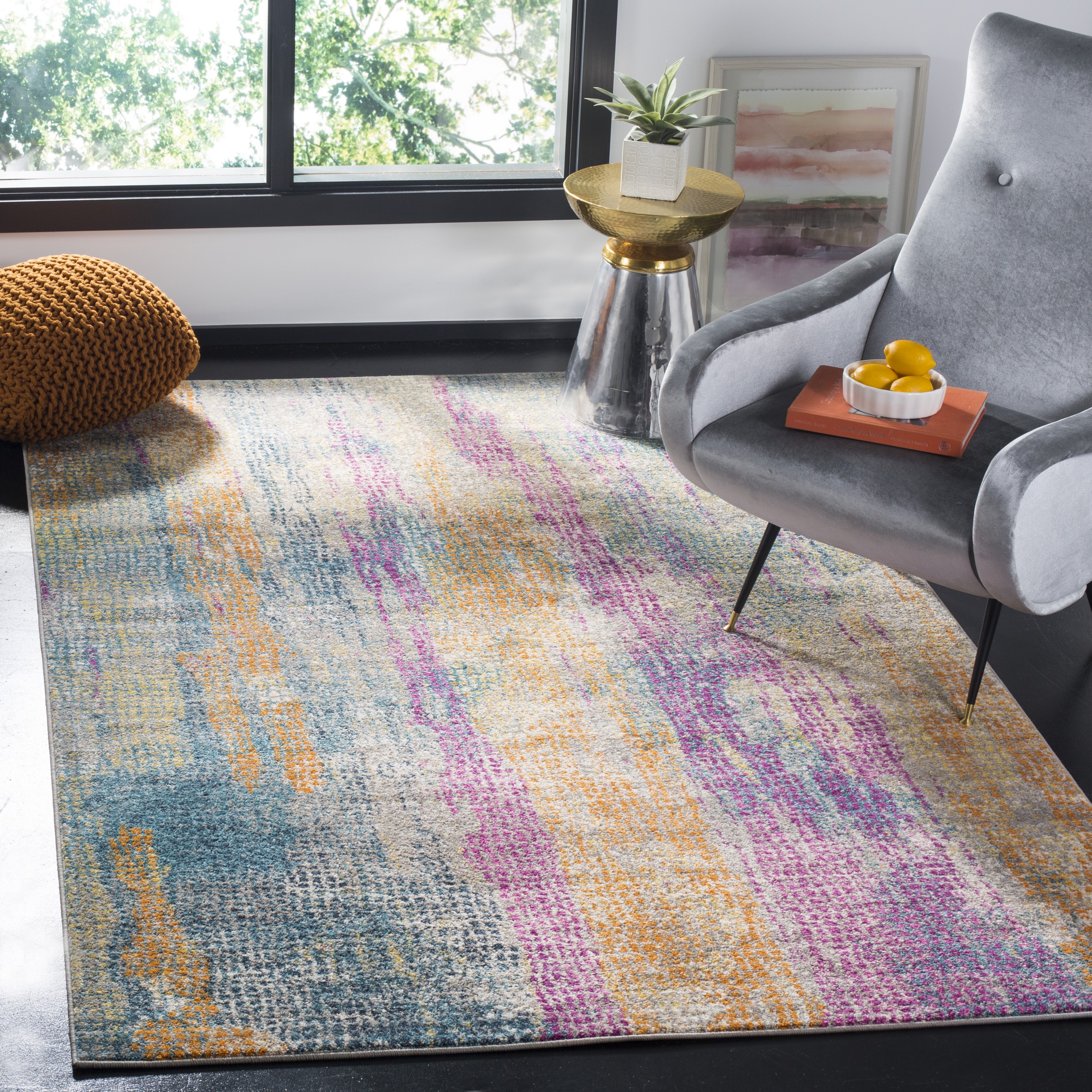 Safavieh MAD123C-6 Madison Airdie 6 x 9 (ft) Loomed Polypropylene Blue/Fuchsia Rectangular Indoor Abstract Bohemian/Eclectic Area rug