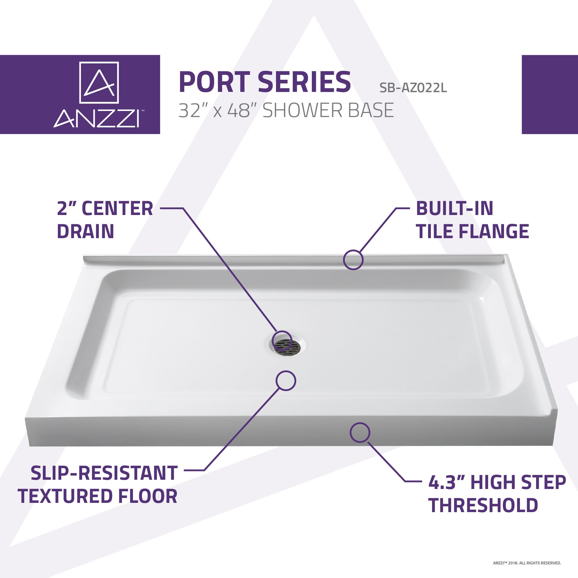 ANZZI Sharman Series 36 x 36 x 74 White Acrylic Corner Two