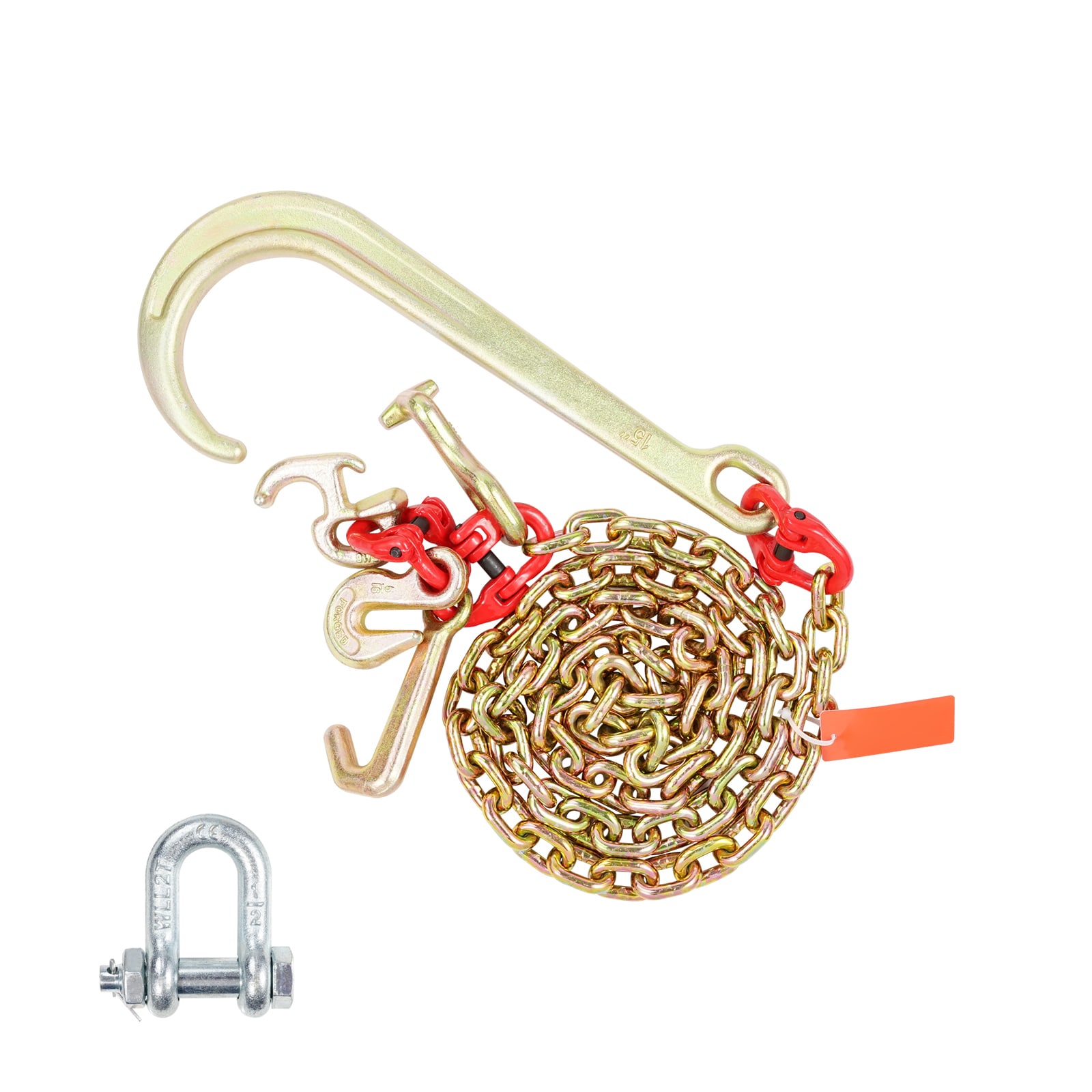 SVOPES J-Hook Chain 5/16 in x 6 ft G80 with 15 in Shank 5400 lb. Load Capacity Durable Drag Chain for Removal Rescue and Trailer Towing #SVOPESRTJGTLM10548V0
