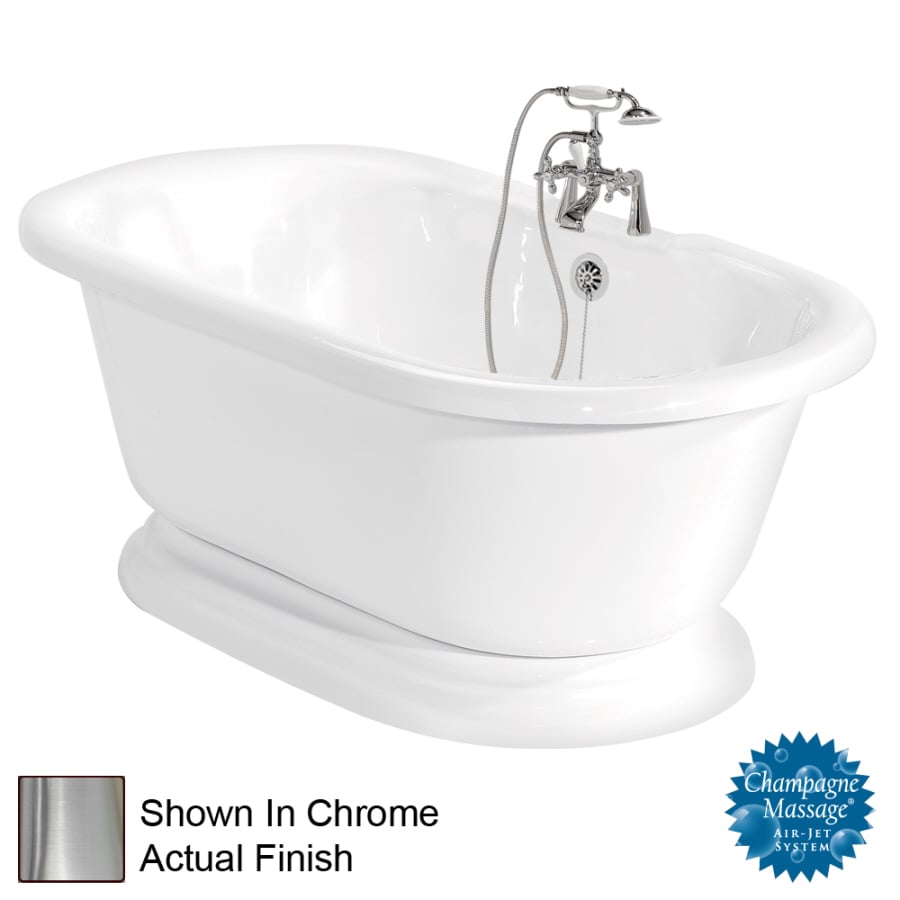 American Bath Factory T110D-SN-C Beacon Hill 32-Inches x 70-Inches White Acrylic Oval Freestanding Air bath with Faucet Hand Shower Drain ( Back center Drain )