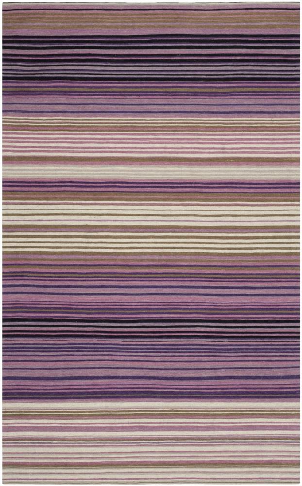 Handmade White and Lilac Wool Flat Woven Rug, 5' x 8'