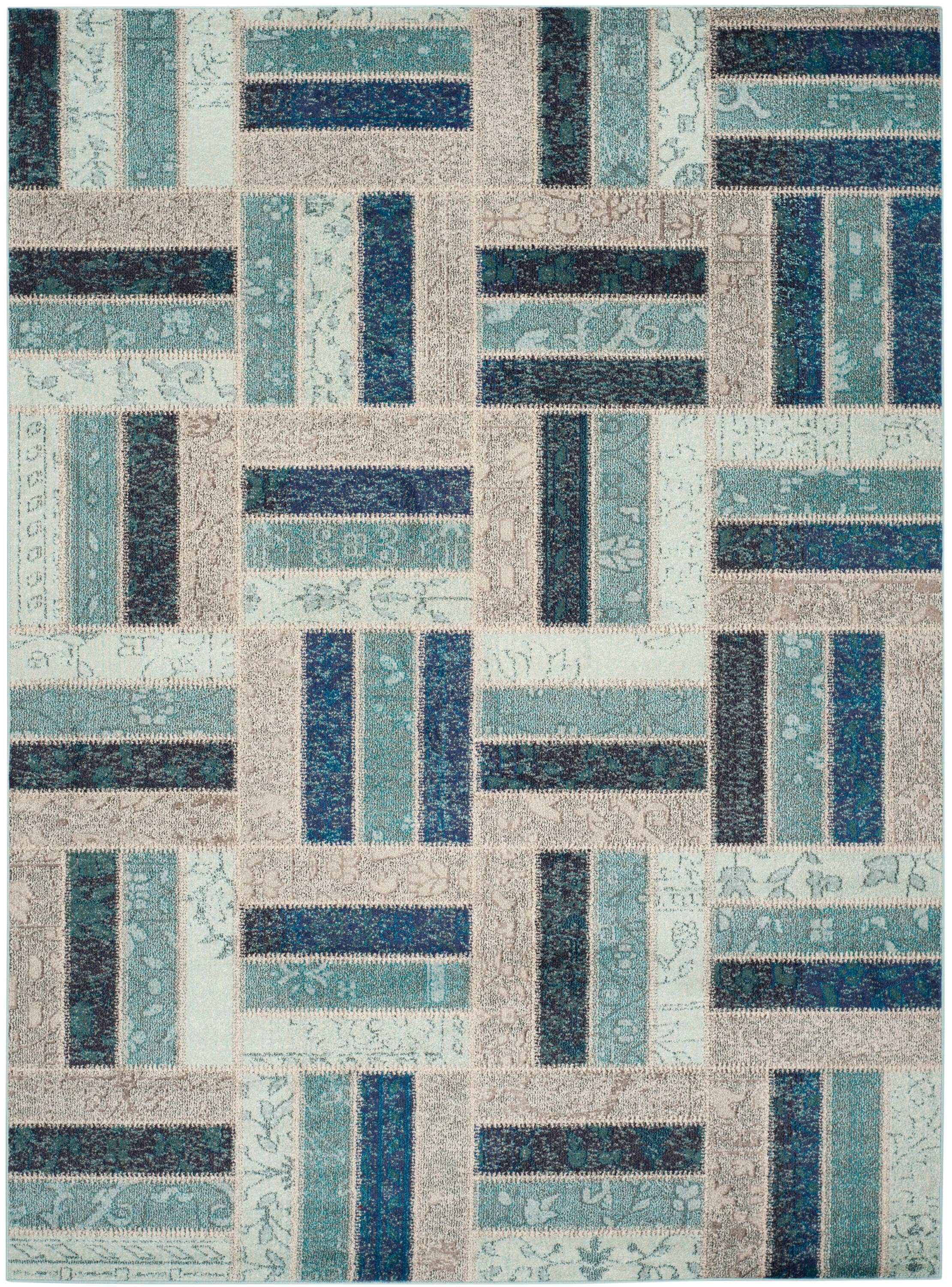 Gray and Blue Geometric Rectangular Area Rug