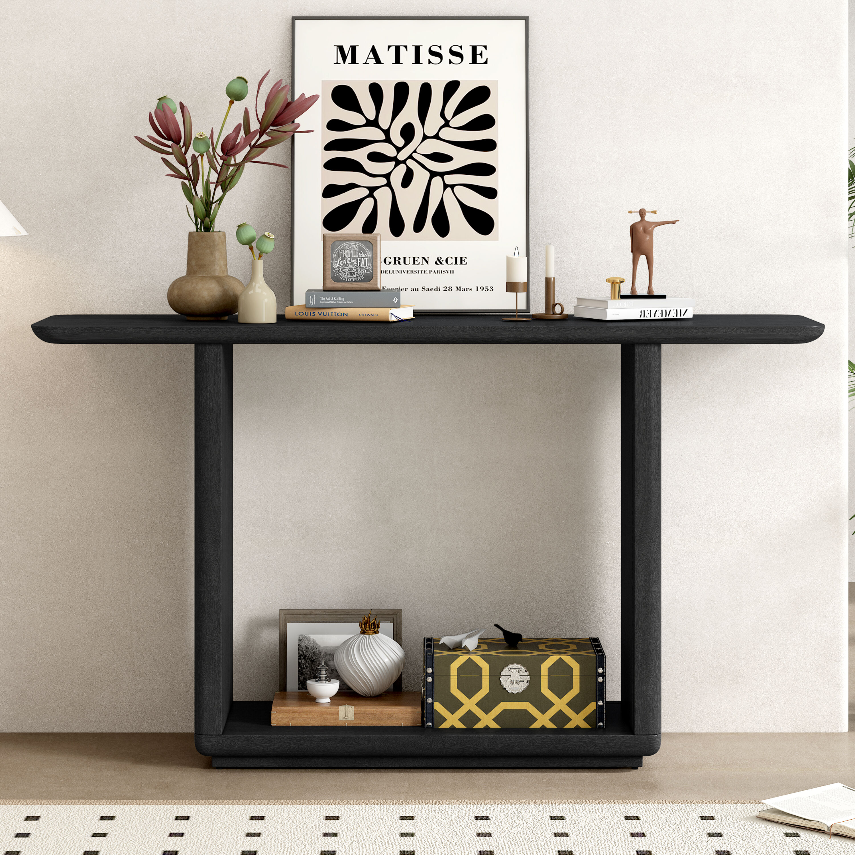 ModernLuxe N760P237958B Mirod Elegant Minimalist Console Table with Curved CornersNatural Wood VeneerUBase Design for Easy Placement Perfect for Displaying Your TreasuresSimple Assembly
