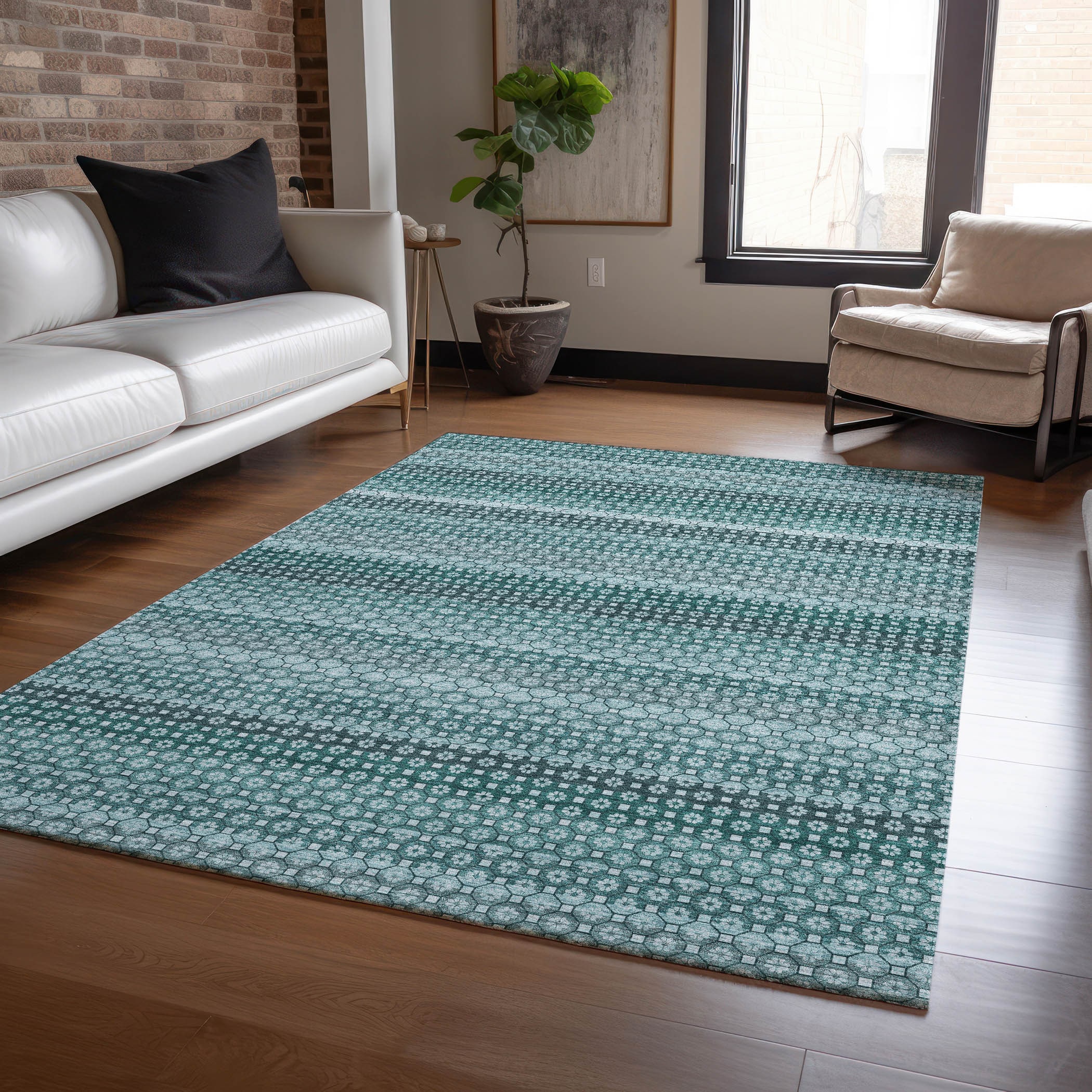 Addison Rugs ACN1425TE8X10 Chantille ACN1425TE 8 x 10 (ft) Polyester Teal Rectangular Indoor/Outdoor Geometric Machine washable Area rug