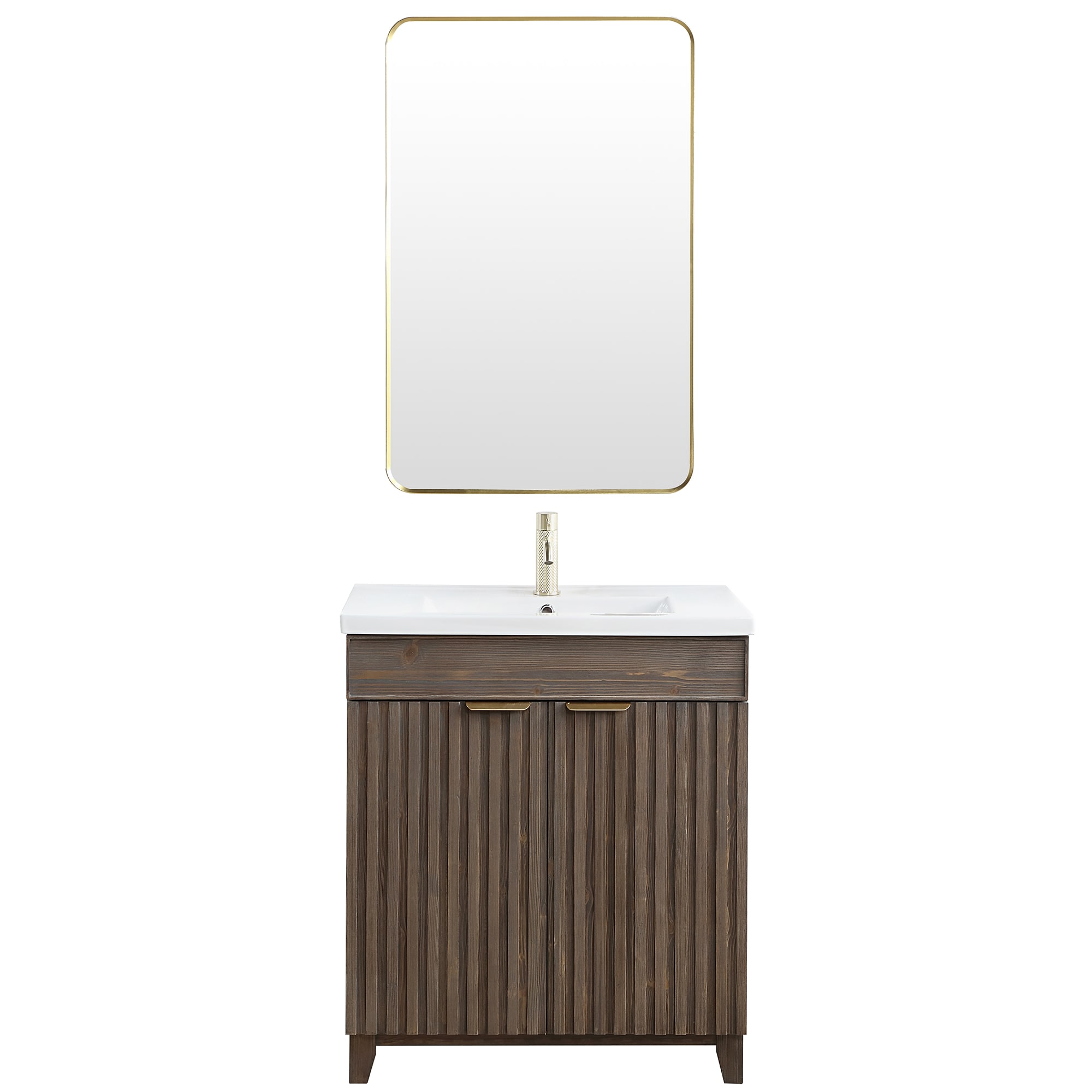 Vinnova 707630-SA-WH Palos 30-in Spruce Antique Brown Single sink Bathroom Vanity with White Ceramic Top (Mirror Included)