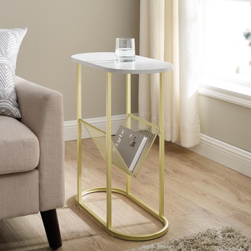 Walker Edison White Faux Marble Modern End Table with Storage at Lowes.com