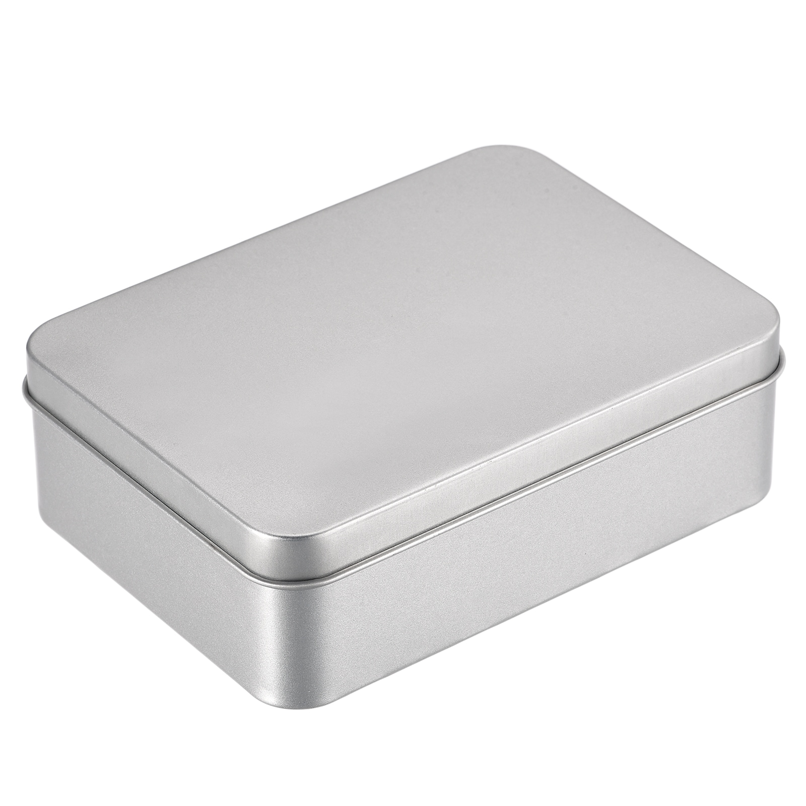 Unique Bargains Metal Tin Box 4.92x3.54x1.57inch Rectangular Empty Tinplate Containers with Lids Silver Tone for Home Organizer Candles Gifts Car Keys Crafts Storage #S26010902UX1073