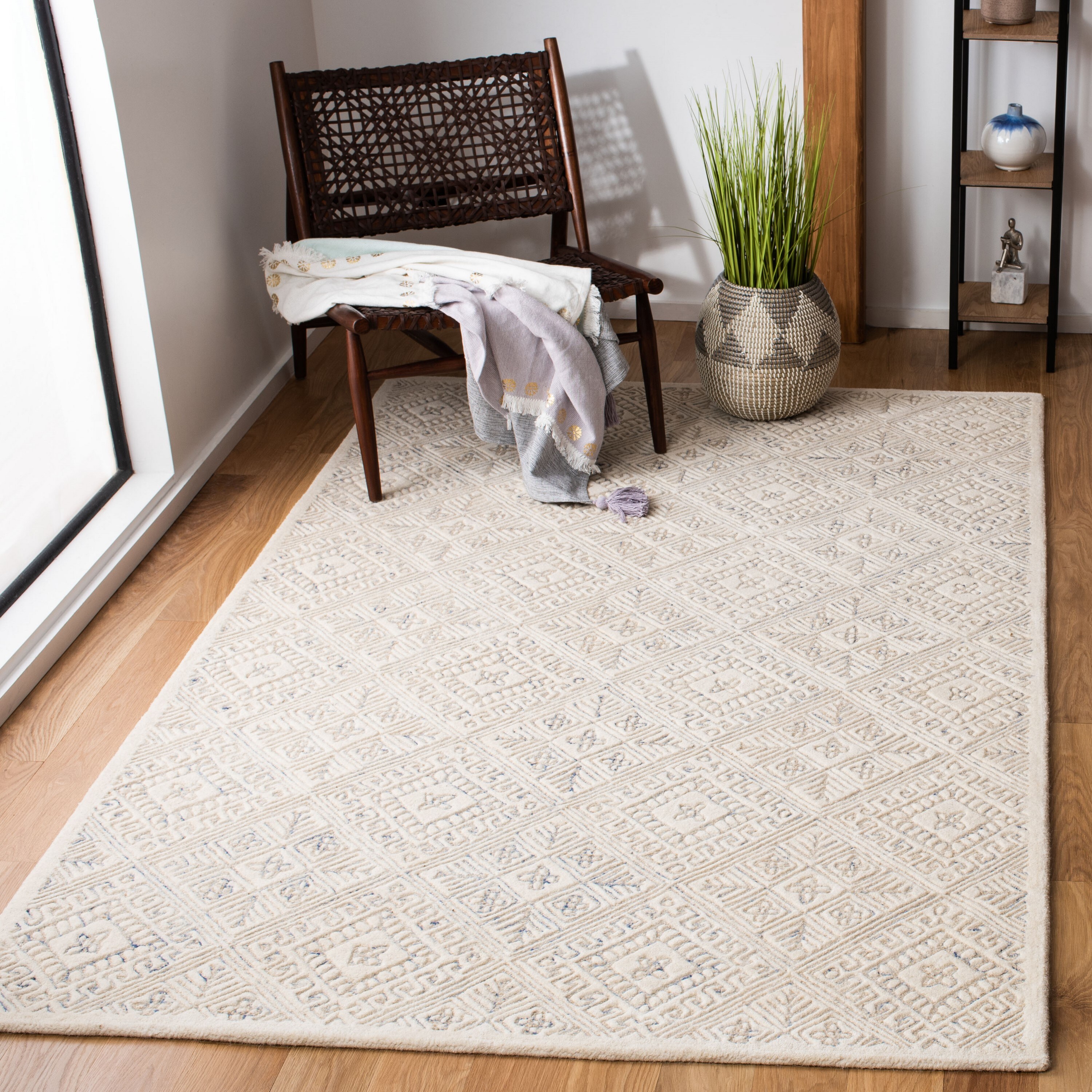 Safavieh GLM660A-5 Glamour Polias 5 x 8 (ft) Tufted Wool Ivory/Beige Rectangular Indoor Abstract Area rug
