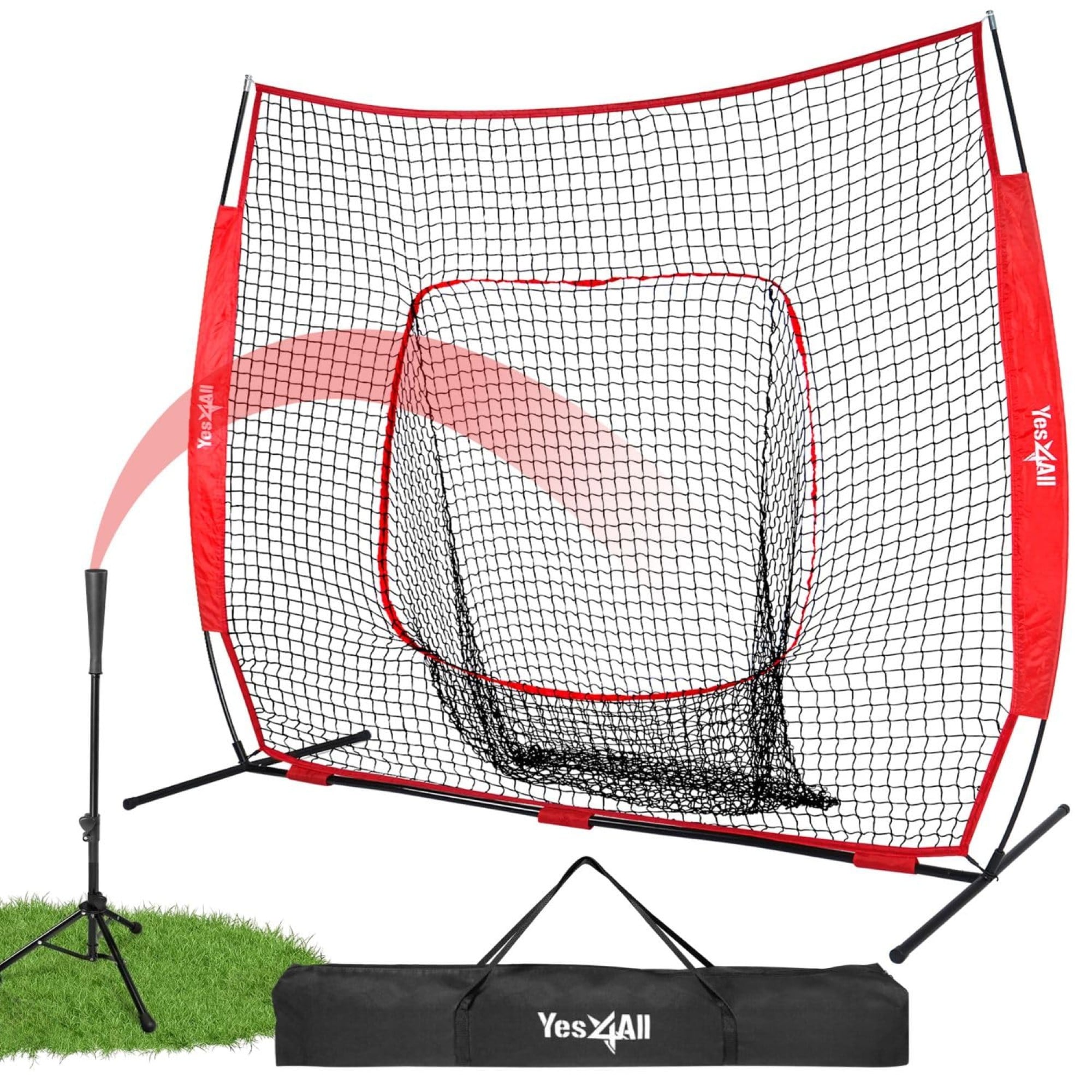 Yes4All - 7ft x 7ft Baseball Net w/ Batting Tee for Hitting and Pitching Black