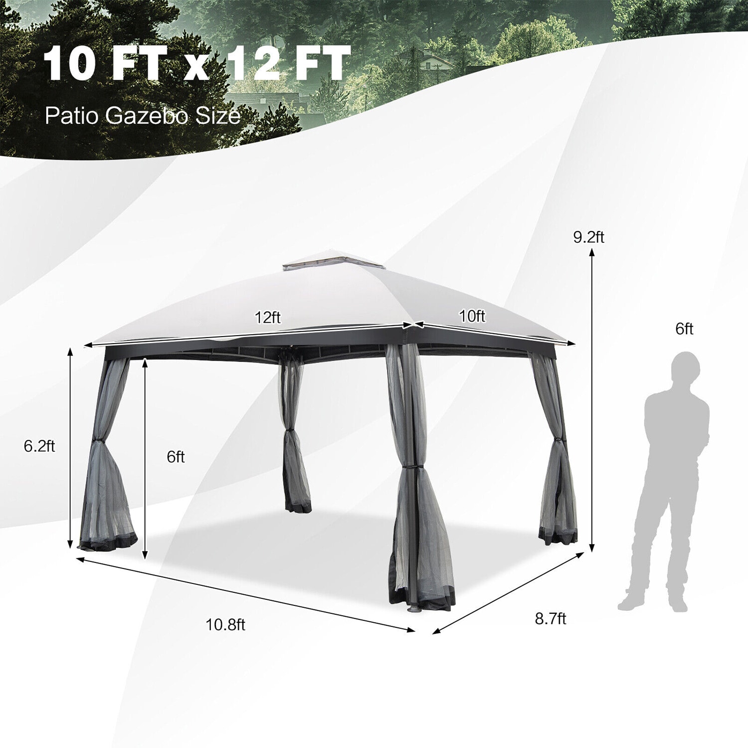 Steel pop up gazebo 4x4, w. 4 sides (600089)