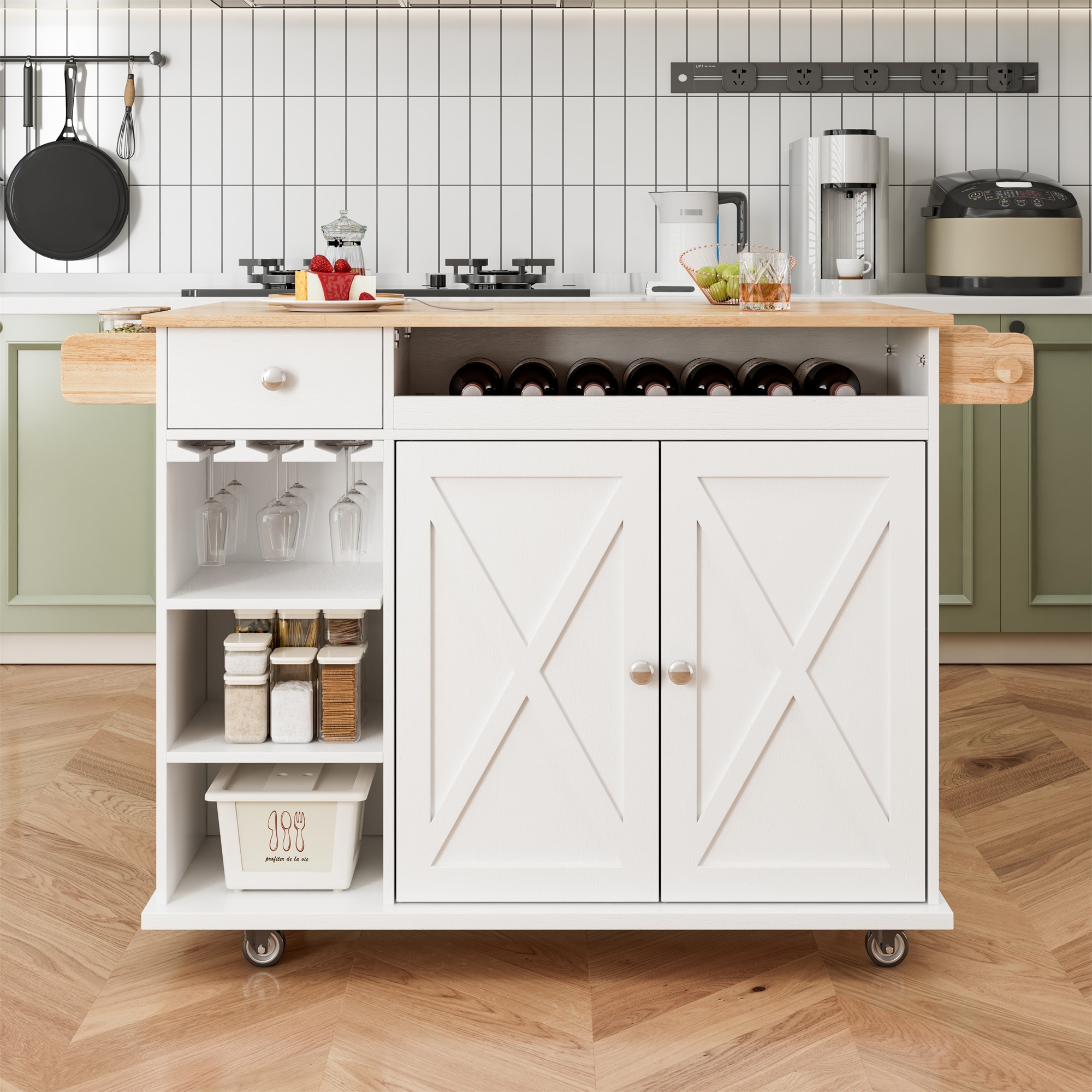 BABOOM Black Mdf Base with Stainless Steel Metal Top Rolling Kitchen Cart (18-in x 54-in x 36-in)