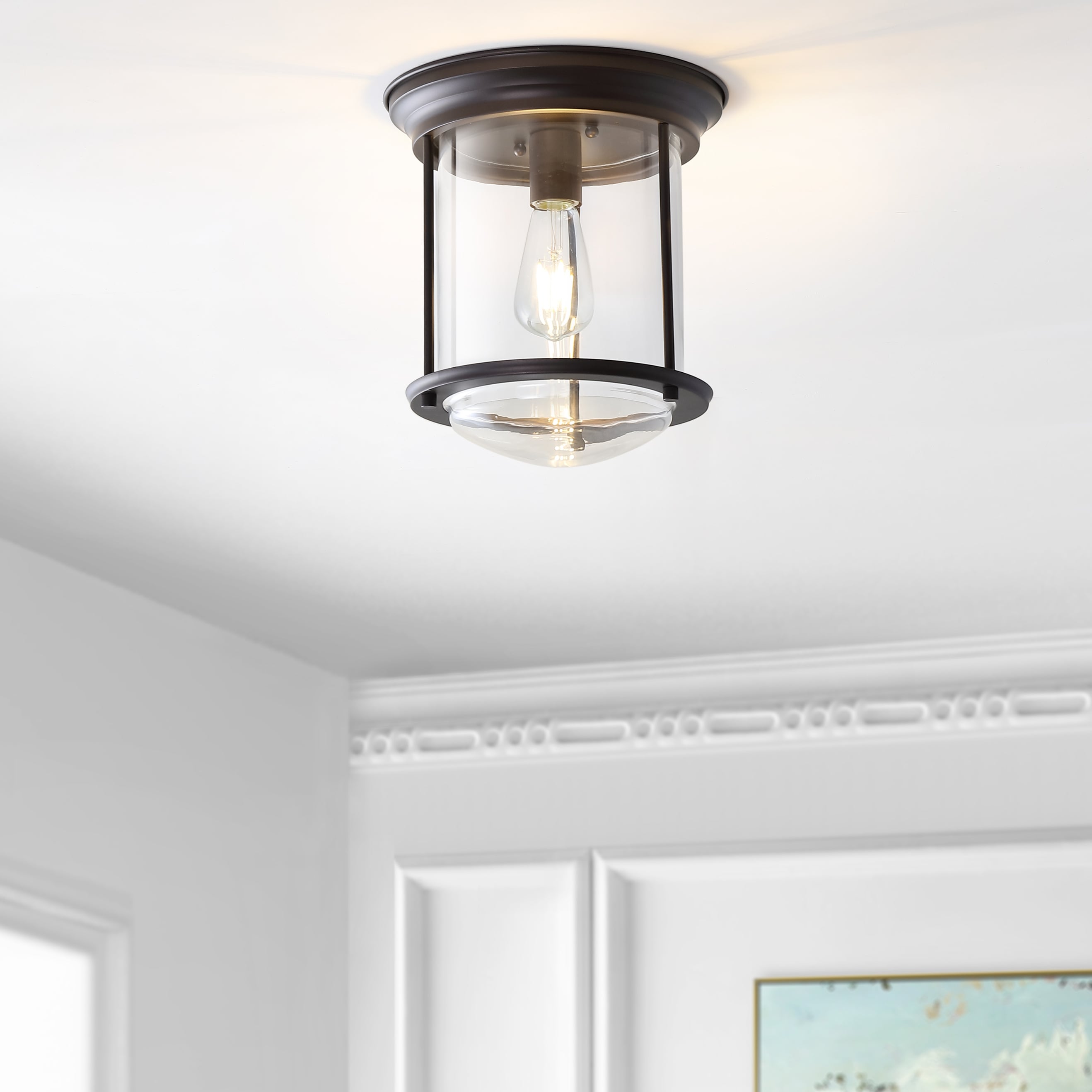 Harbor-Inspired 10.25" Oil Rubbed Bronze Glass LED Ceiling Light