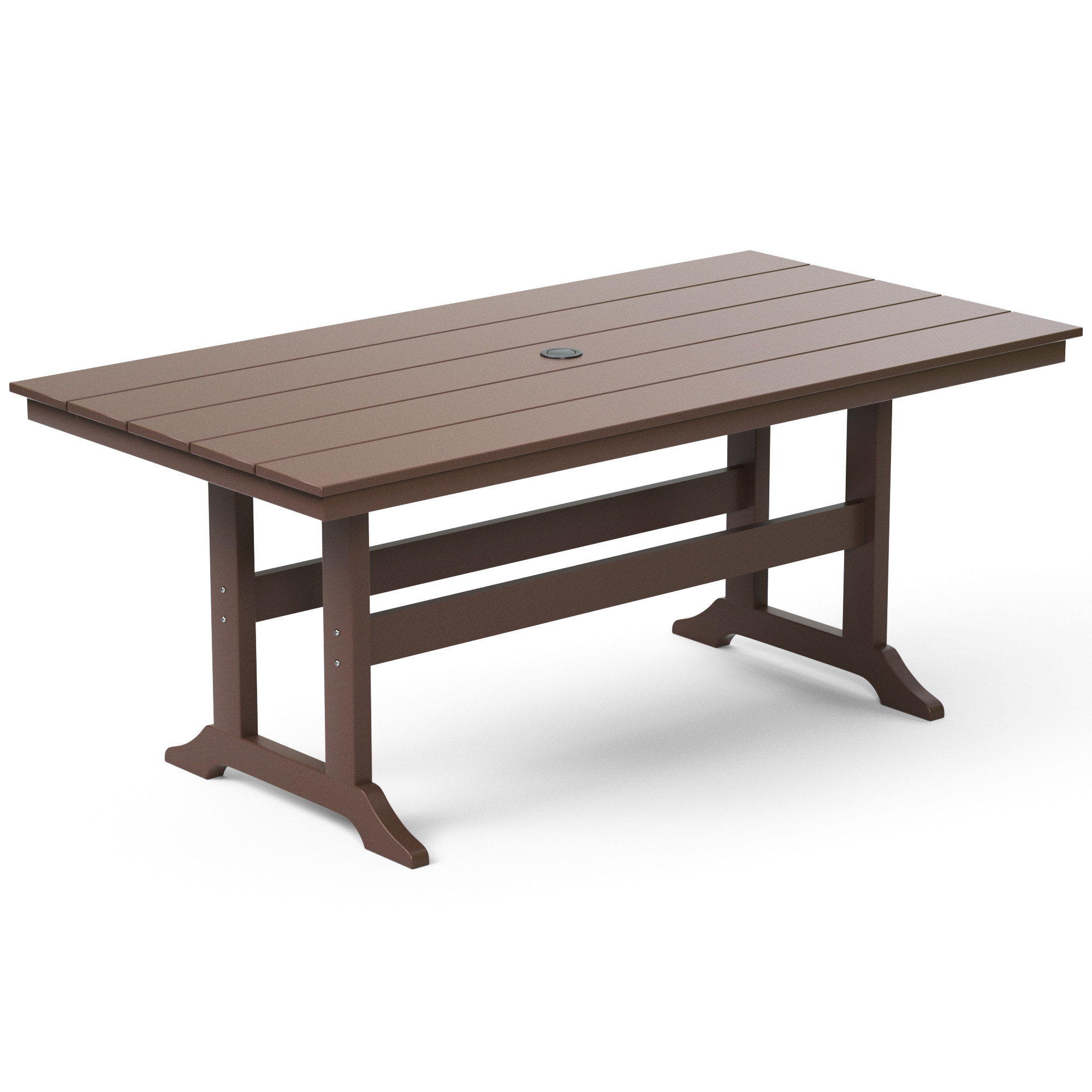 Poly furniture DT-HE02-BR Outdoor Rectangle Patio Table with Umbrella Hole Rectangle Outdoor Dining 35-in W x 69-in L with Umbrella Hole