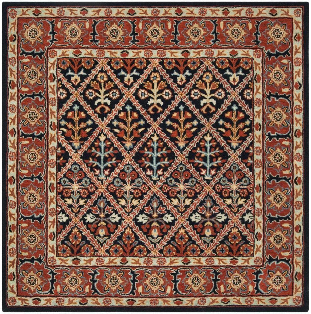Safavieh HG738N-6SQ Heritage Latur 6 x 6 (ft) Tufted Wool Navy/Red Square Indoor Floral/Botanical Oriental Area rug