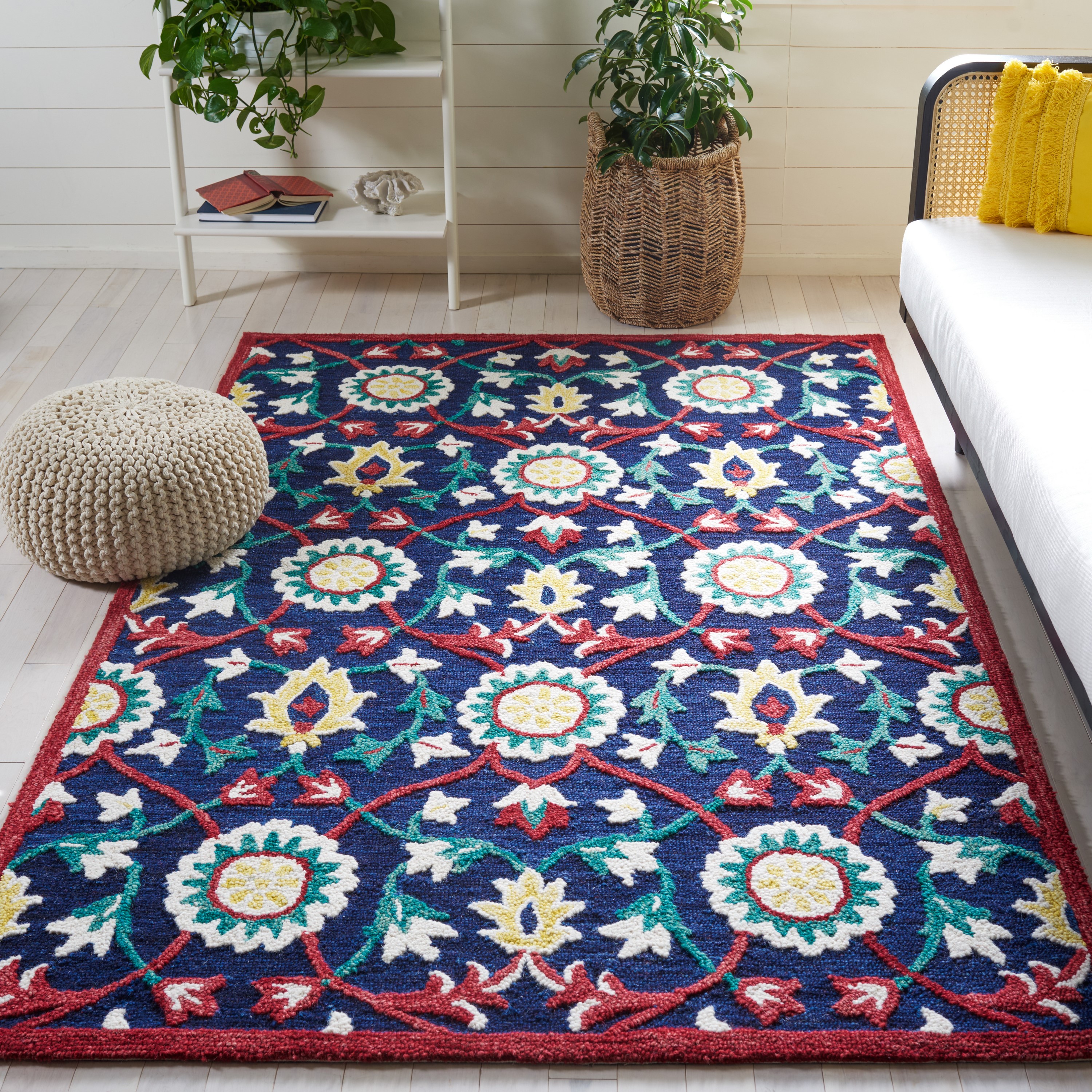 Safavieh BLM564N-8 Blossom Lila 8 x 10 (ft) Tufted Wool Navy/Red Rectangular Indoor Floral/Botanical Bohemian/Eclectic Area rug