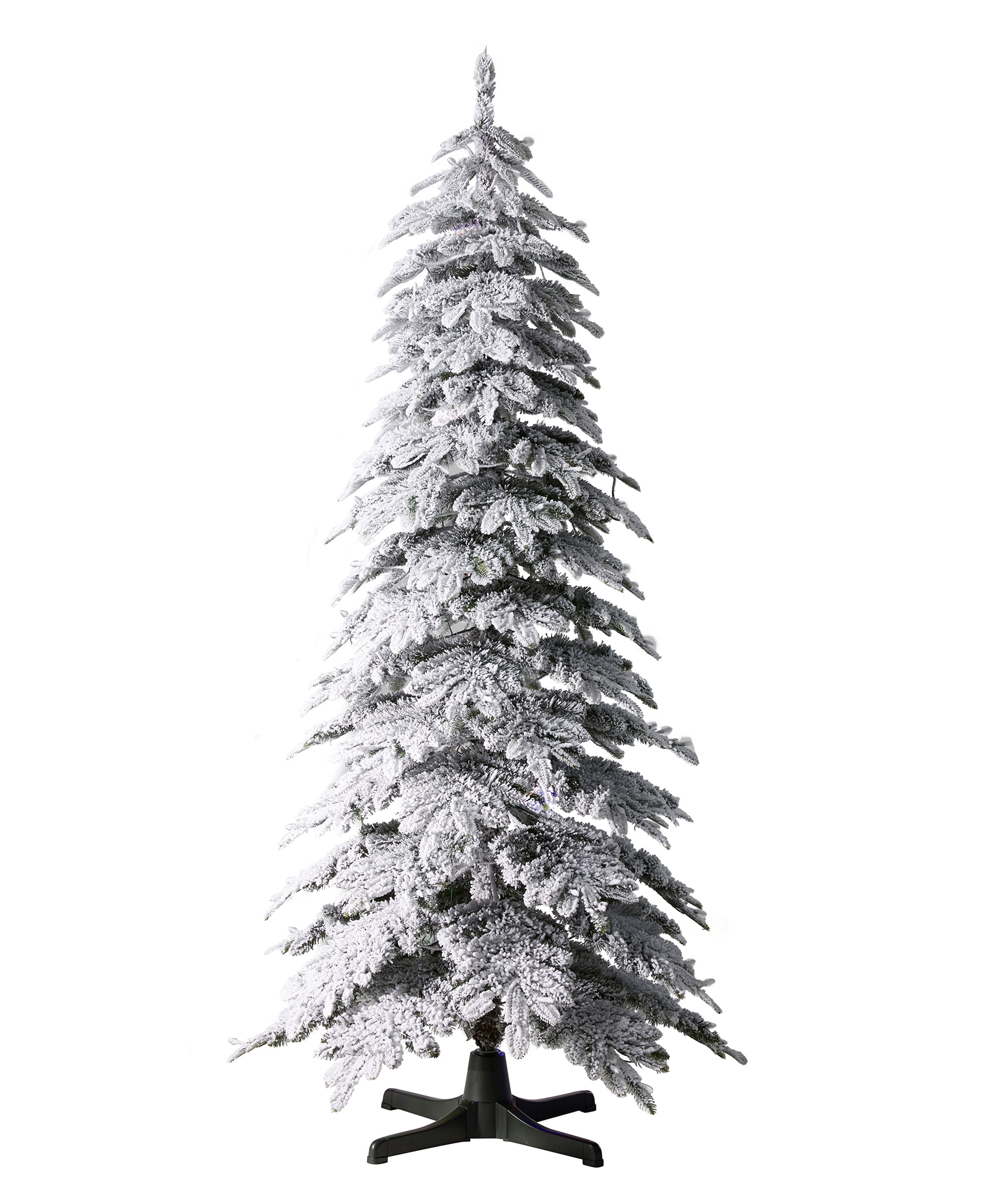 Glitzhome 7.5-ft Pre-lit Slim Flocked White Artificial Christmas Tree ...