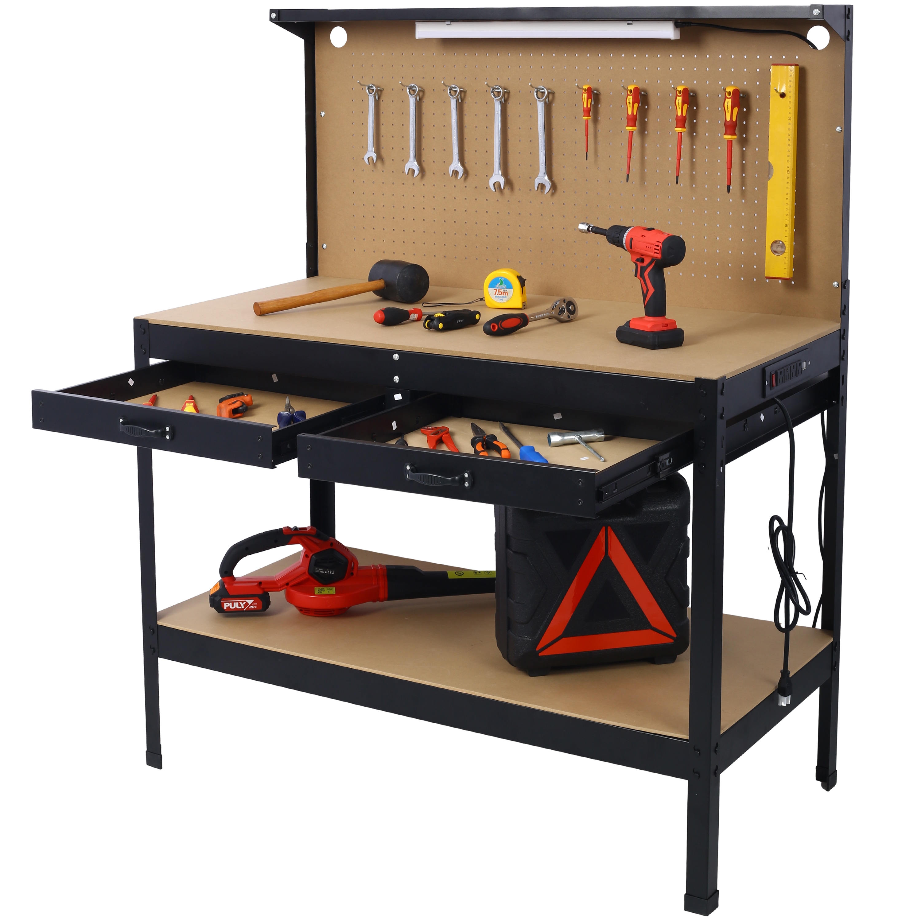 Siavonce XH85642 N/O 47.5-in L x 36-in H 2 -Drawers Black MDF Work Bench