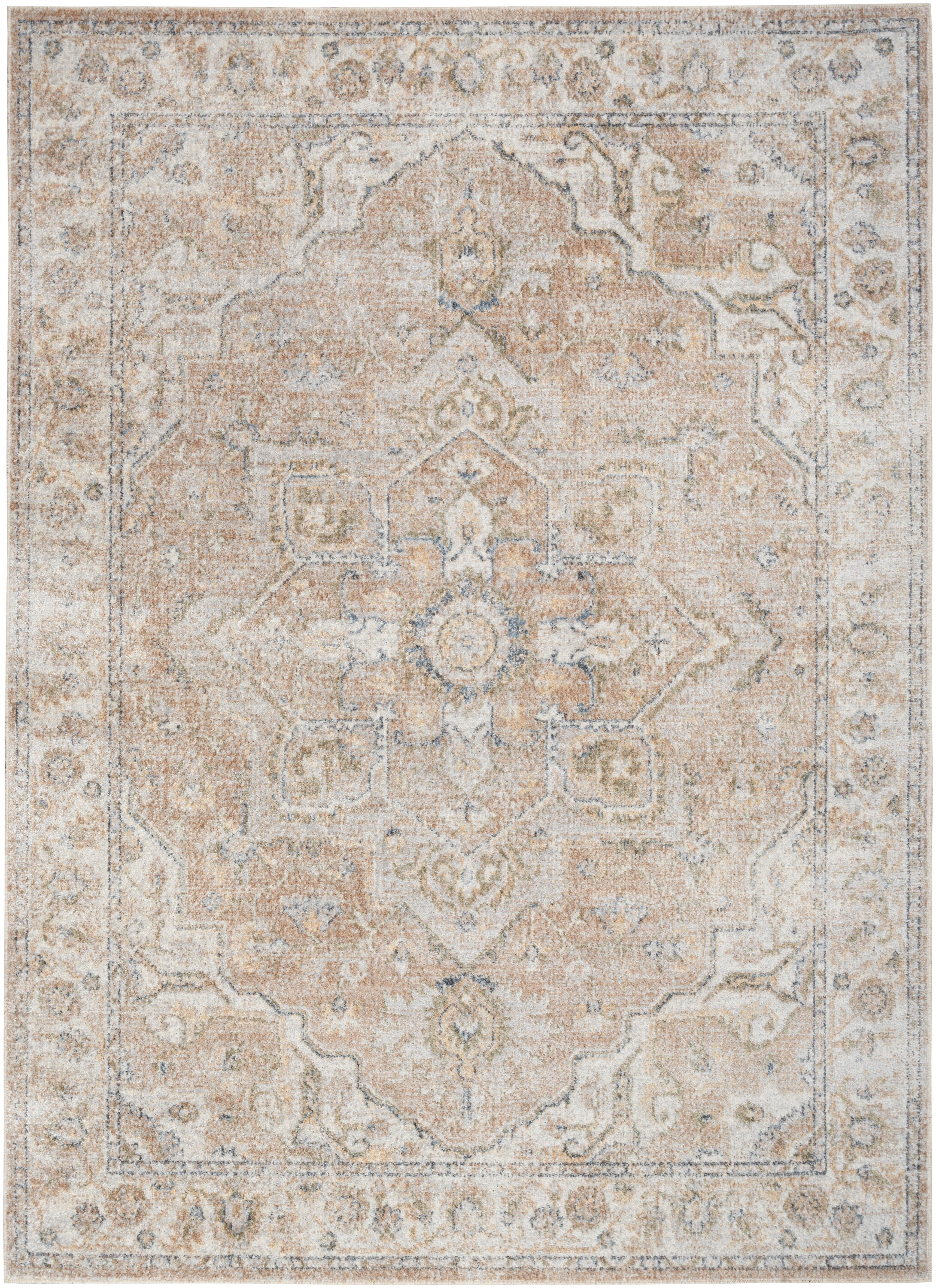 Beige Medallion Power-Loomed Washable Rectangular Area Rug