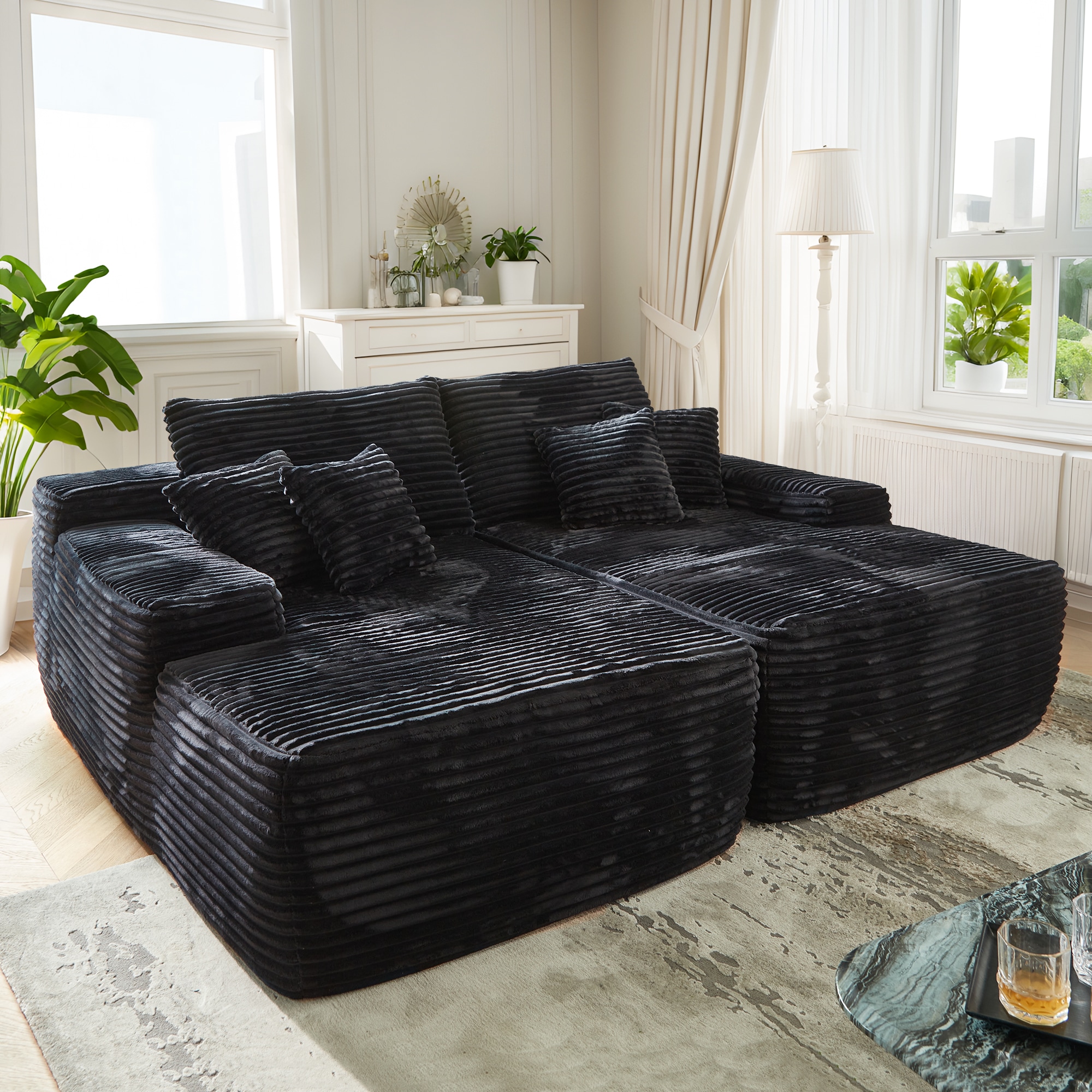 Ovios OSASA430 81-Inches Modern Black Sectional