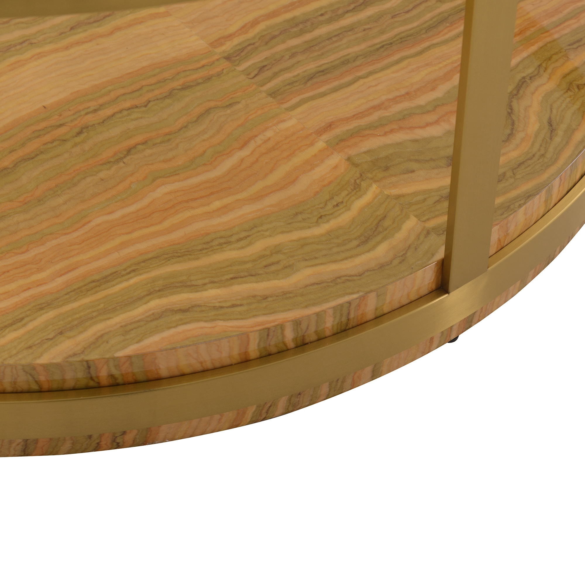 Hattie 43" Round Glass and Wood Coffee Table with Gold Storage Shelf
