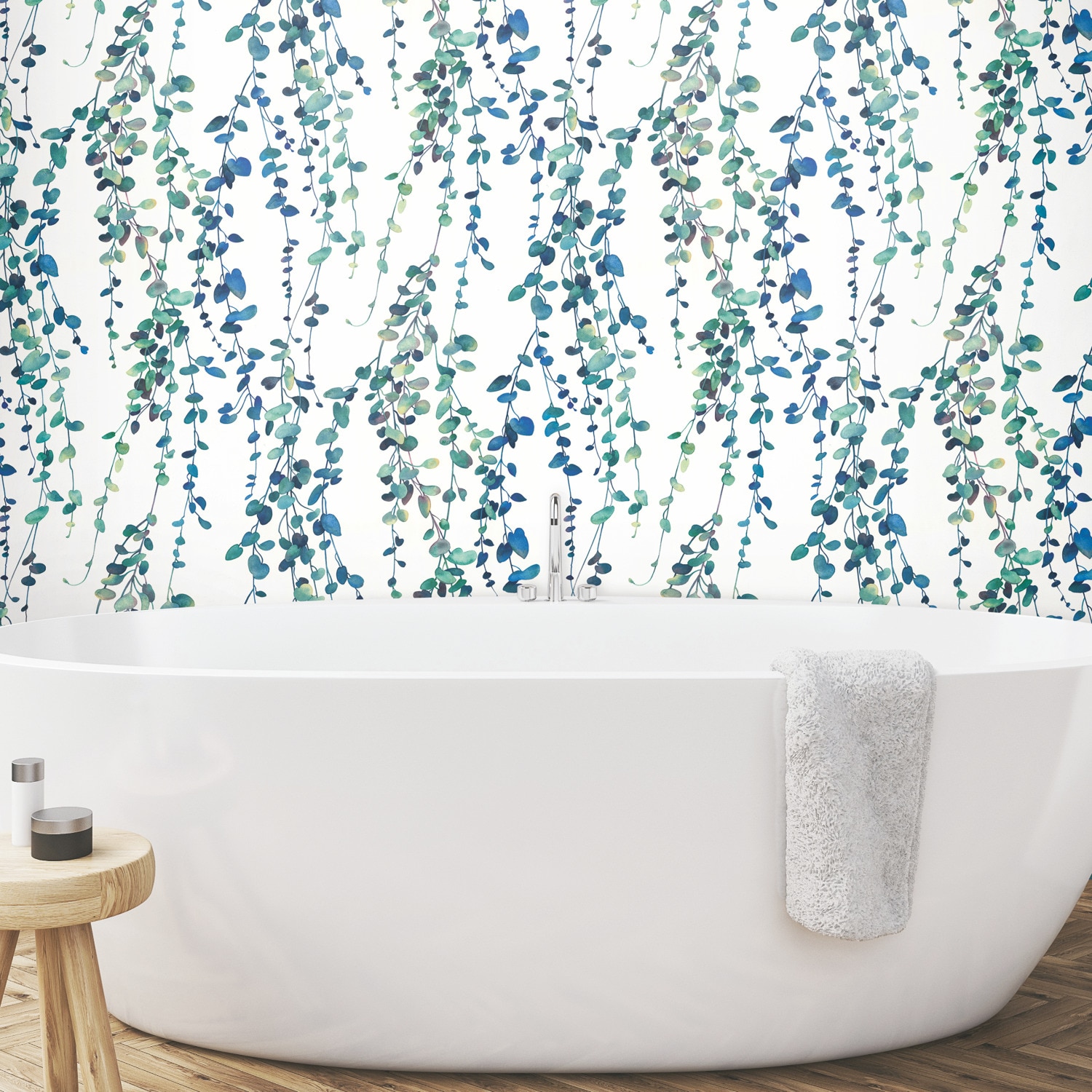 RoomMates RMK12059RL 28.29-Sq. Feet Blue Vinyl Ivy/Vines Self-adhesive Peel and Stick Wallpaper