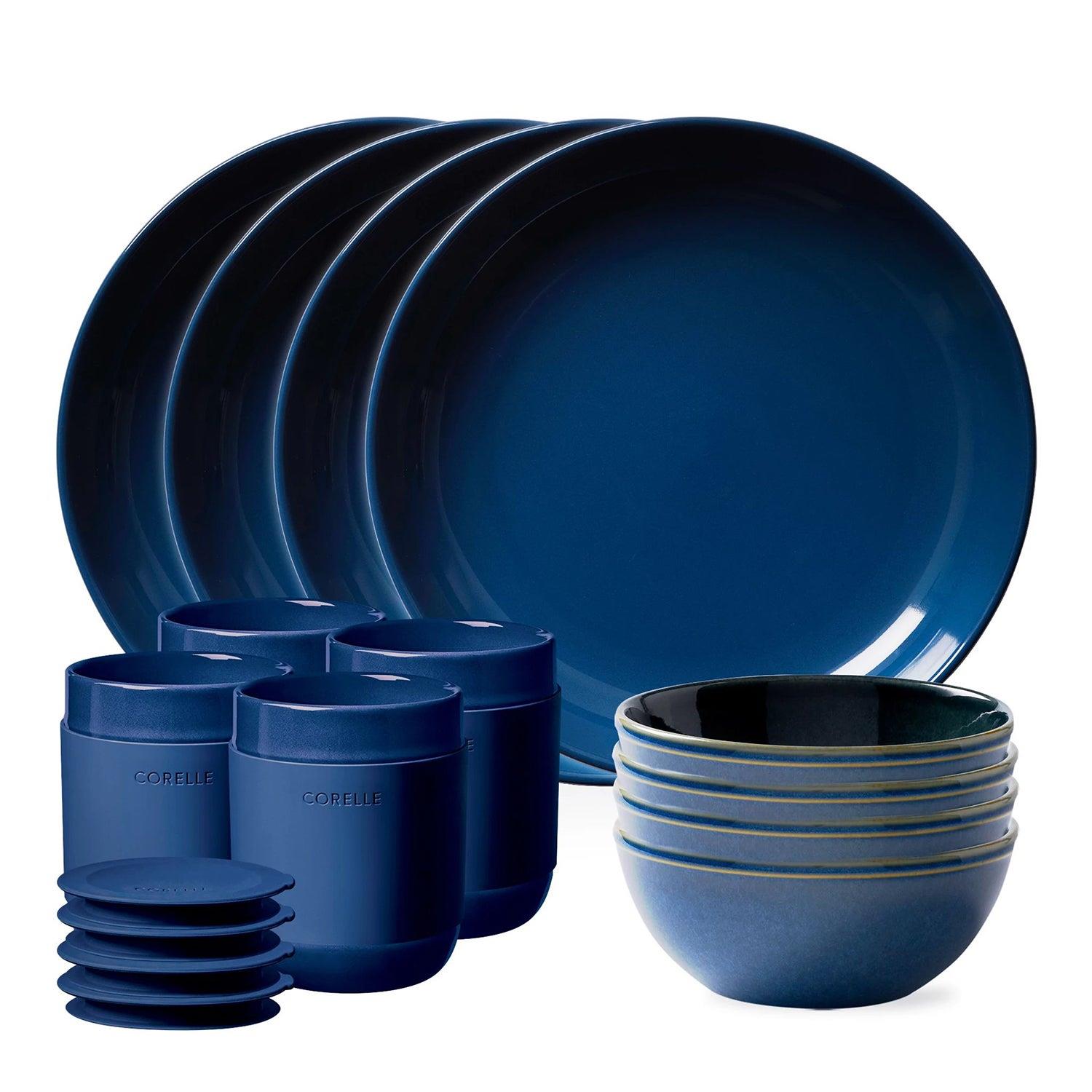 16pc Corelle GARDEN LACE Dinnerware Set *TEAL BLUE Turquoise Flourishes Swirls 
