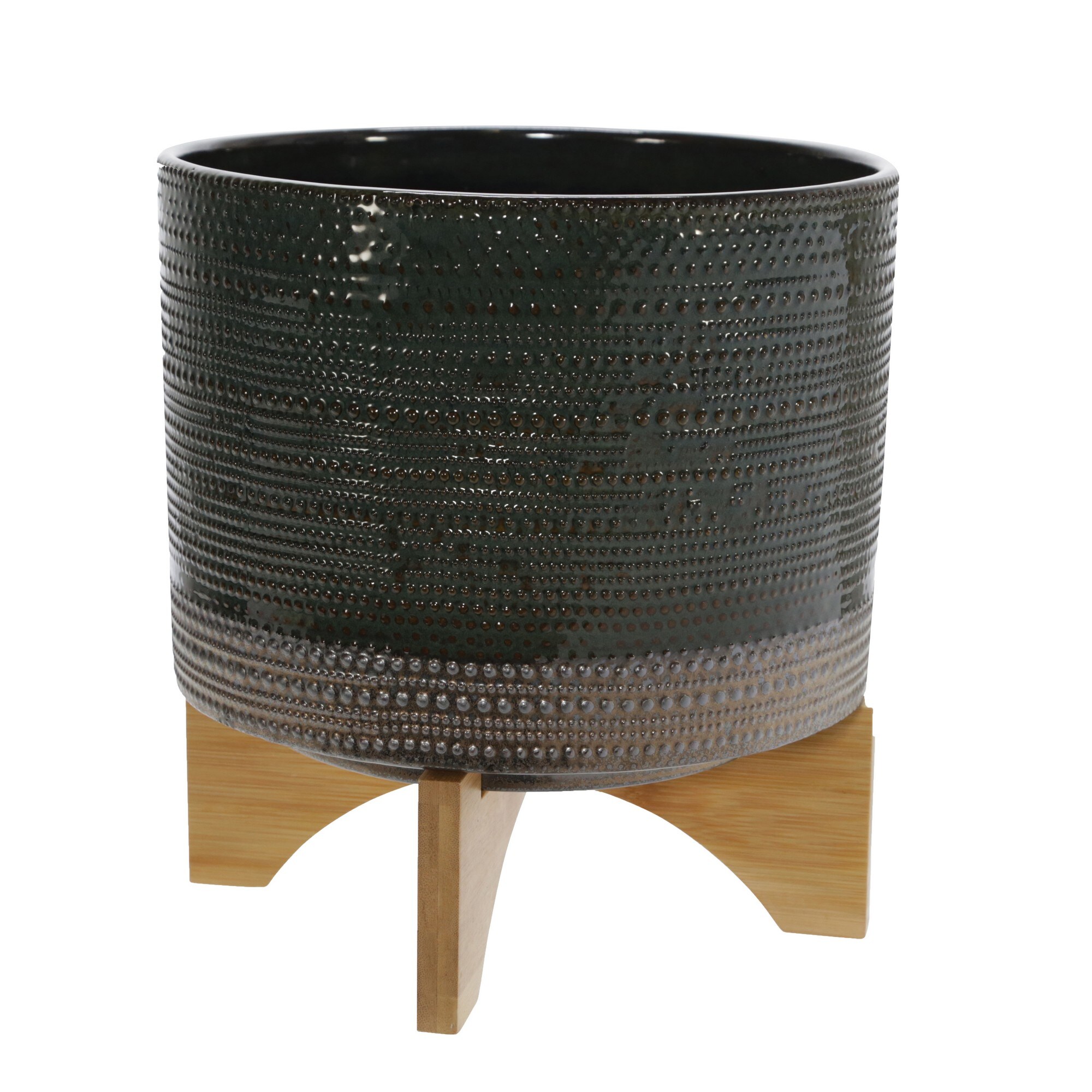 Benzara BM225564 Round 11-in W x 9-in H Green Ceramic Indoor/Outdoor Planter