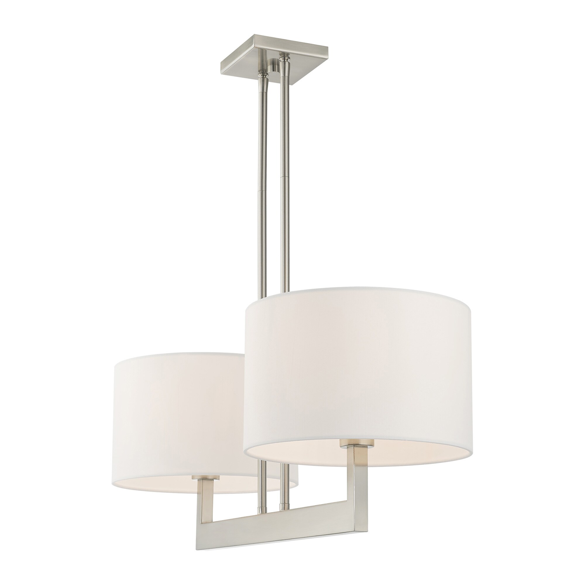 Brushed Nickel Contemporary 2-Light Drum Chandelier with Off-White Shade
