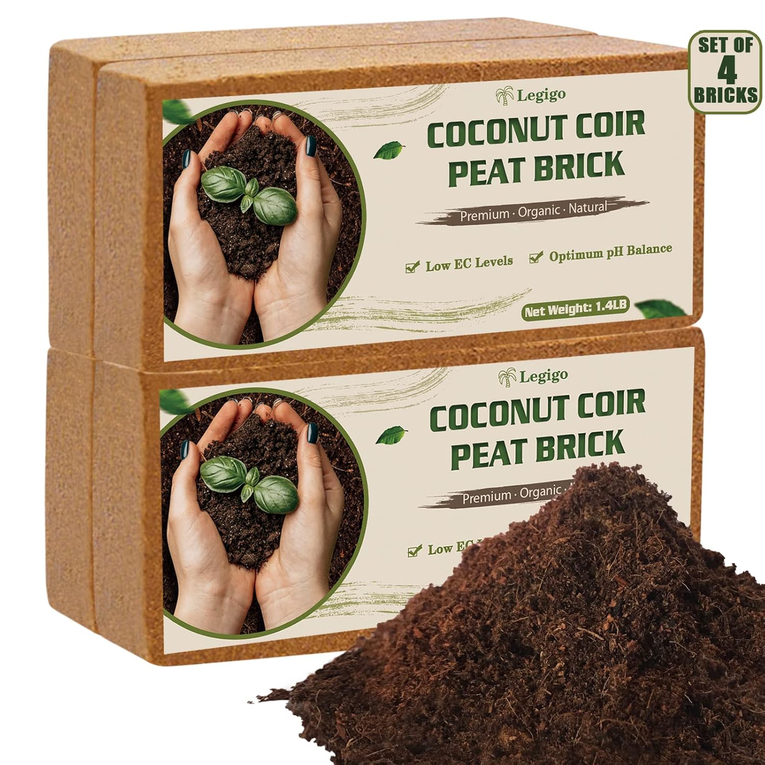 FANTIAN - Compressed Coco Coir Bricks for Plants 4 Pack Organic Coconut Husk Fiber Growing Medium...
