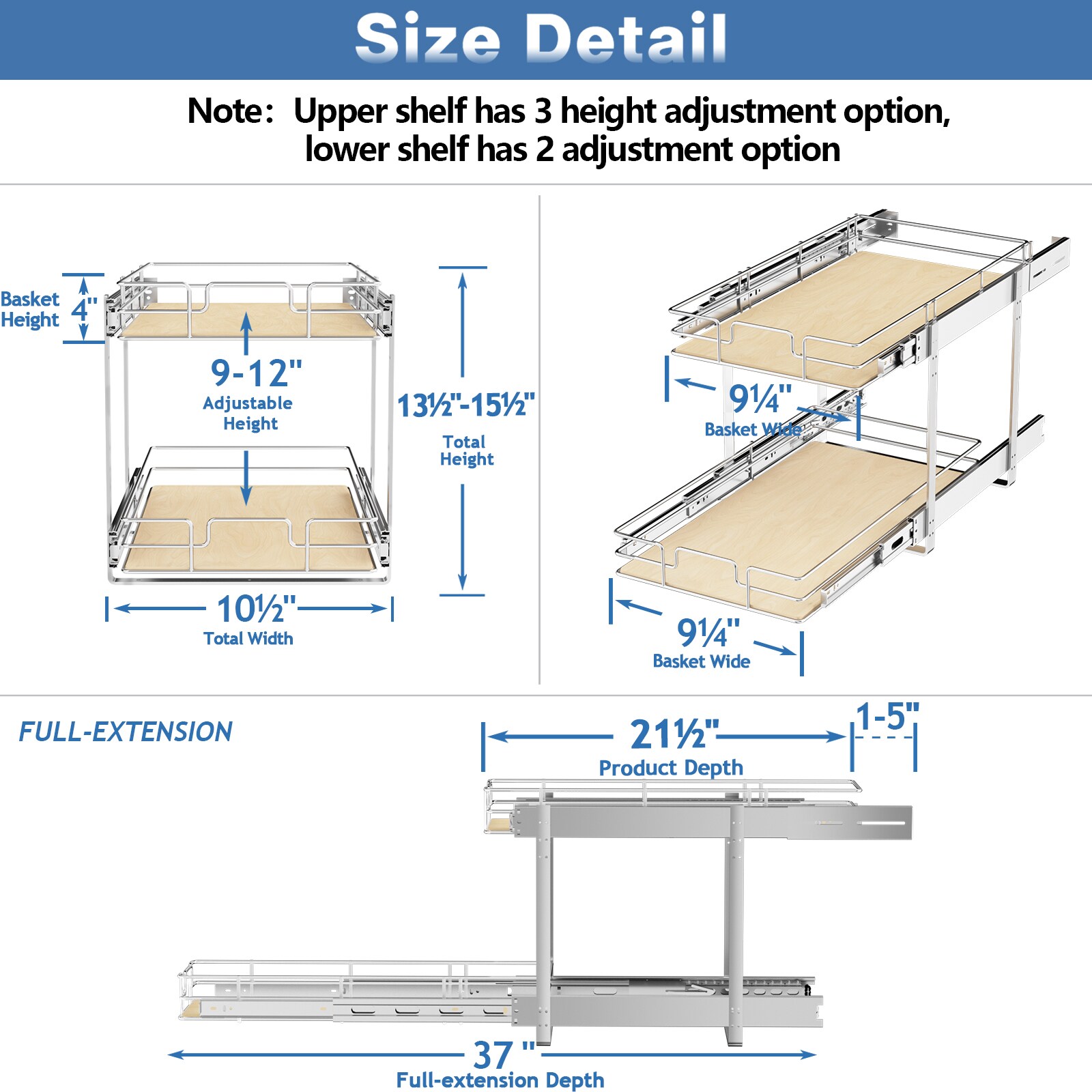 LOVMOR 1222-2TIER-WOODBOARD Pull-Out-Cabinet-Baskets - View #3