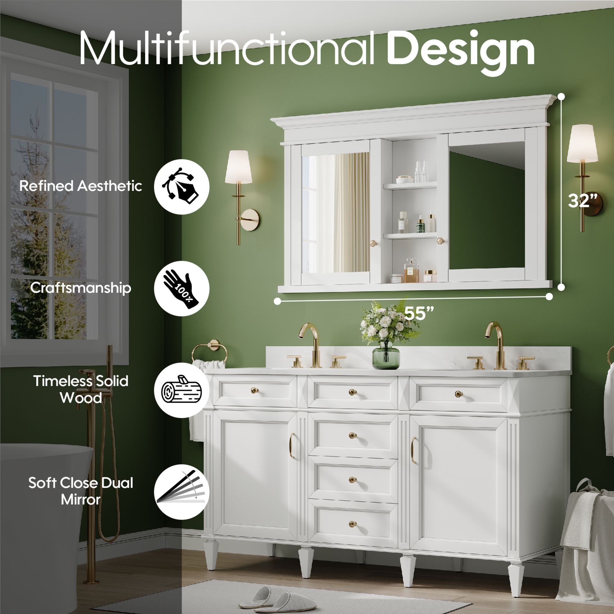 WELLFOR D5532MC-WT Bathroom-Medicine-Cabinets - View #13