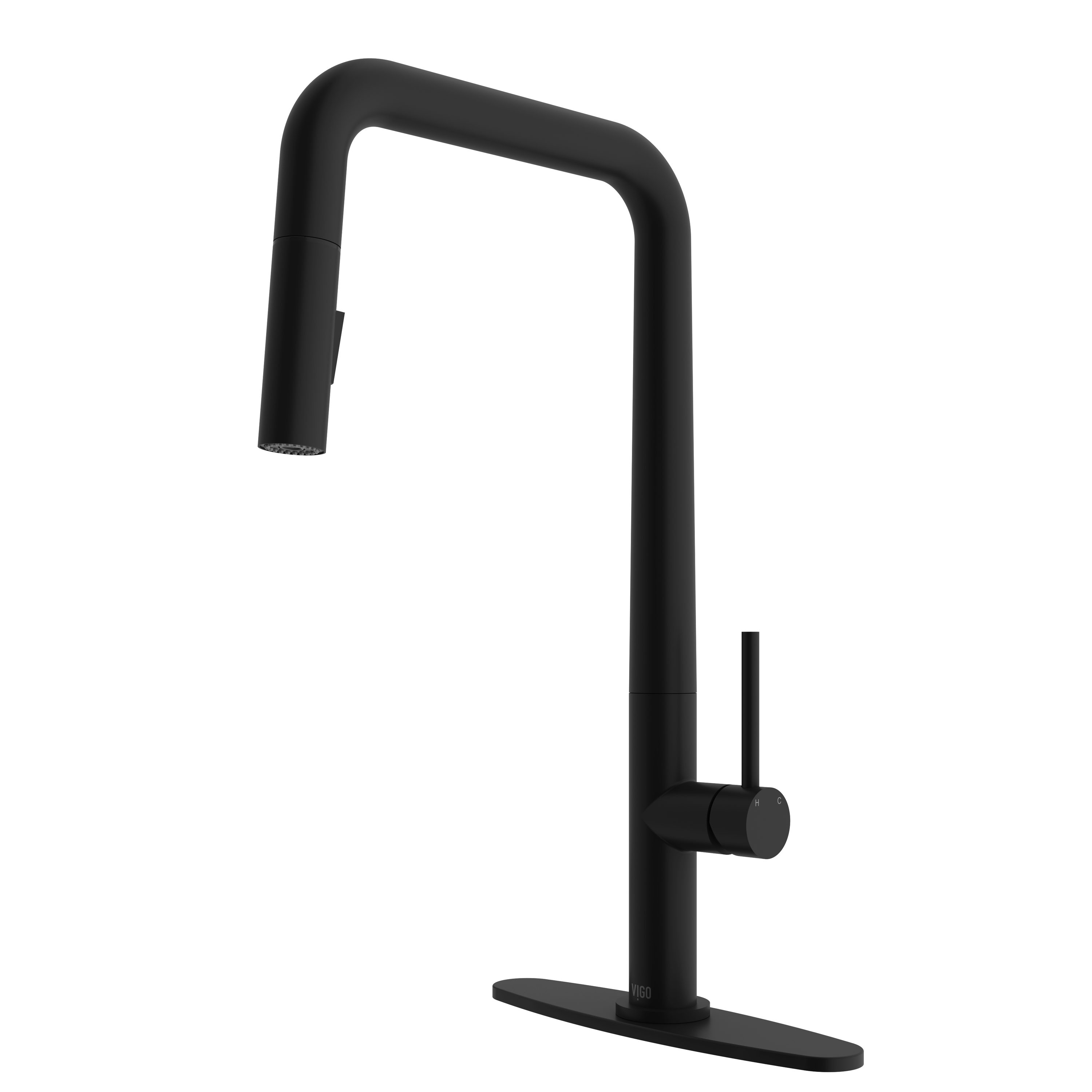 VIGO VG02031MBK1 Parsons Matte black Single Handle Deck-mount Pull-down Kitchen Faucet with Sprayer ( Deck Plate Included )