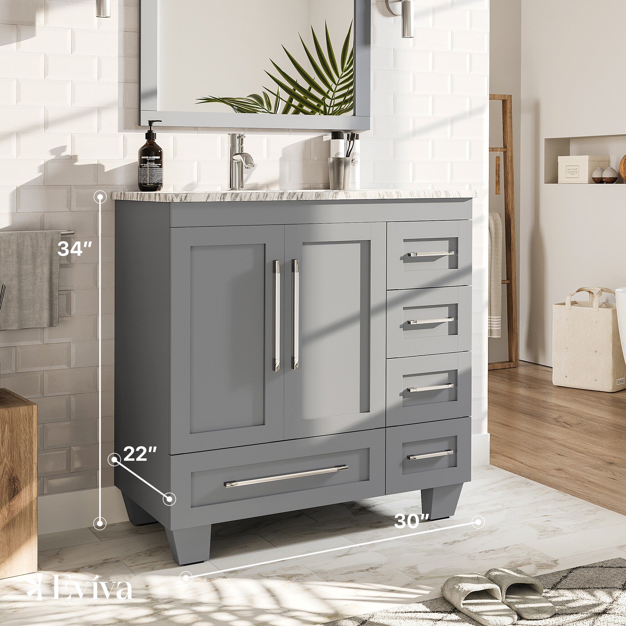 30 Bathroom Vanity with Single Sink, Combo Cabinet Undermount Sink, Solid  Wood Frame Bathroom Storage Cabinet, Gray