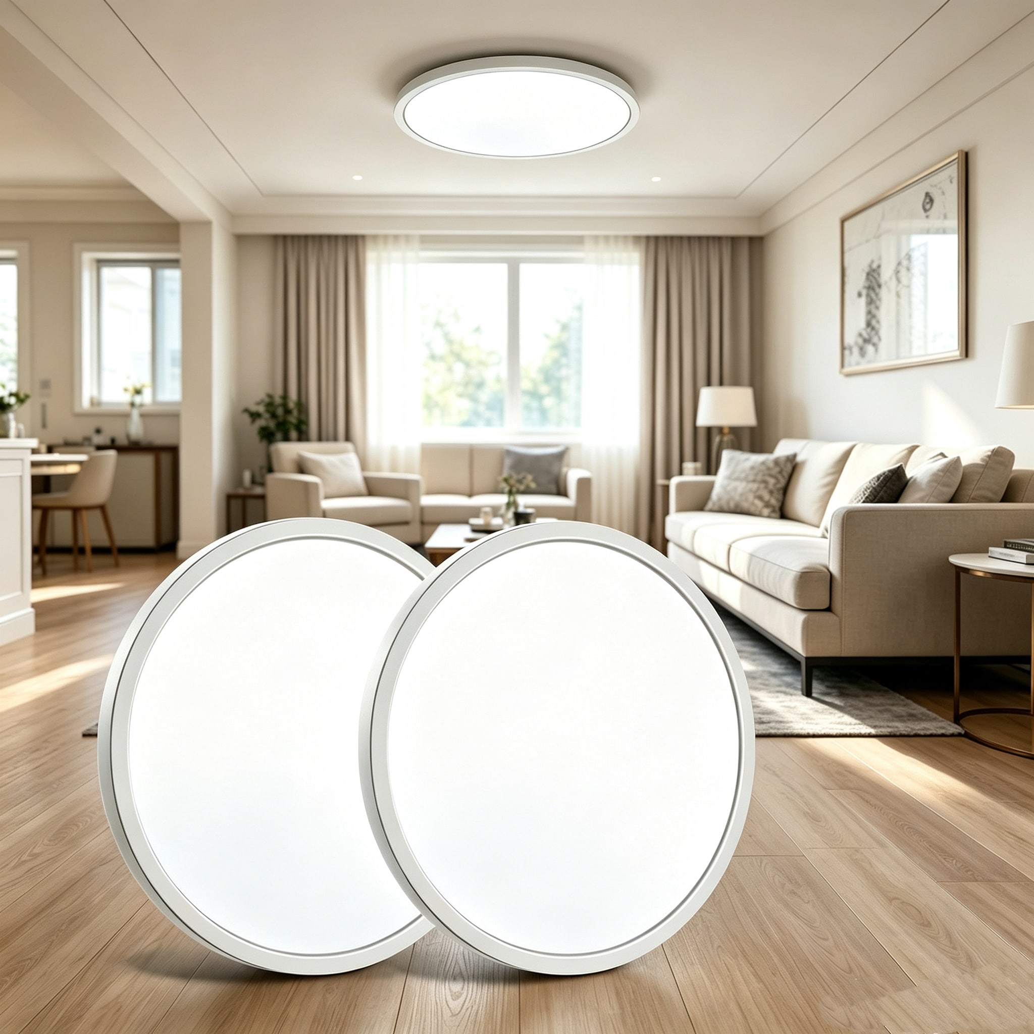 Bieuoram 2-Pack 16-inch LED Round Flat Panel Light Color Selectable 5CCT 40Watt LED Flush Mount Light Fixture 4800 Lumens for Office Kitchen Bedroom Laundry Closet Room White