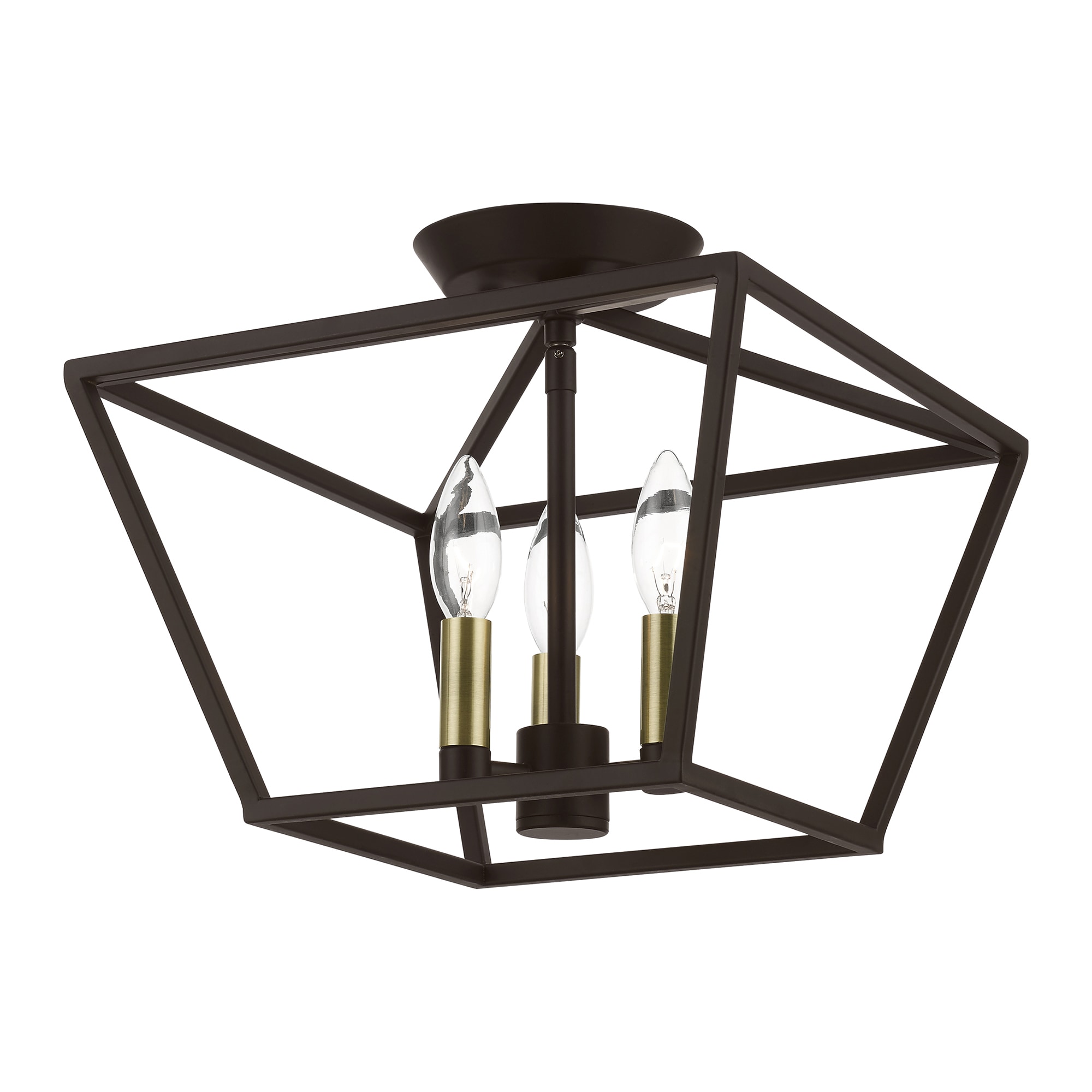 Casual Vibe Bronze & Antique Brass 3-Light Semi-Flush Mount