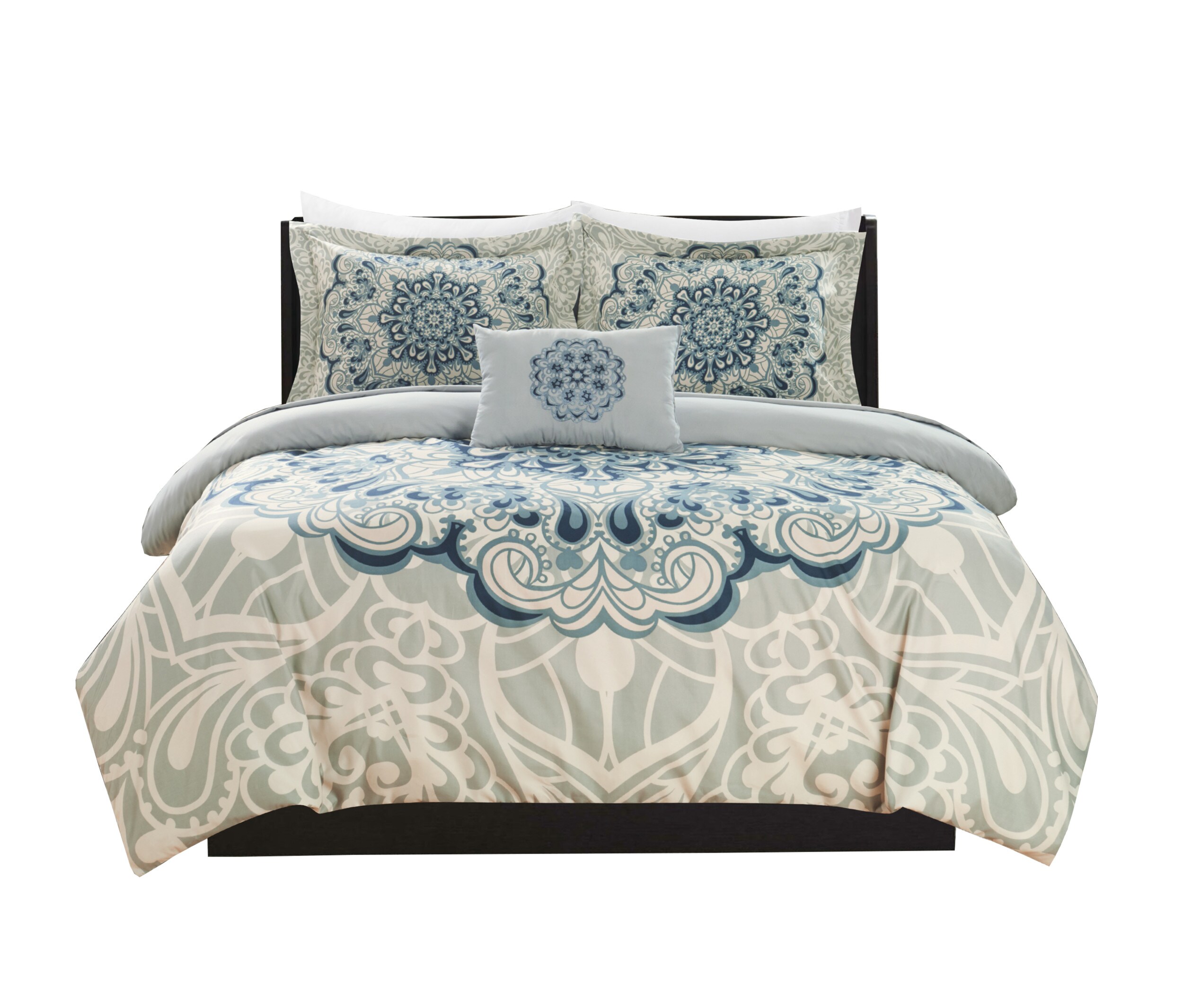 Chic Home Design BCS11404-LW Palmer 8-Piece Blue Queen Comforter Set