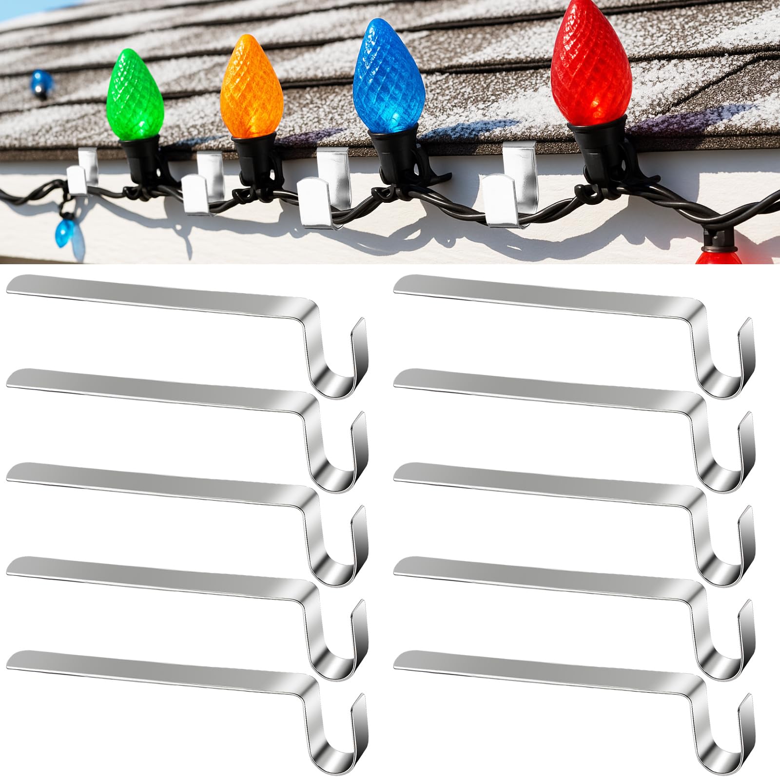 Phewnyzo 50 Pcs Christmas Light Clips 3.54 Inch Stainless Steel Gutter ...