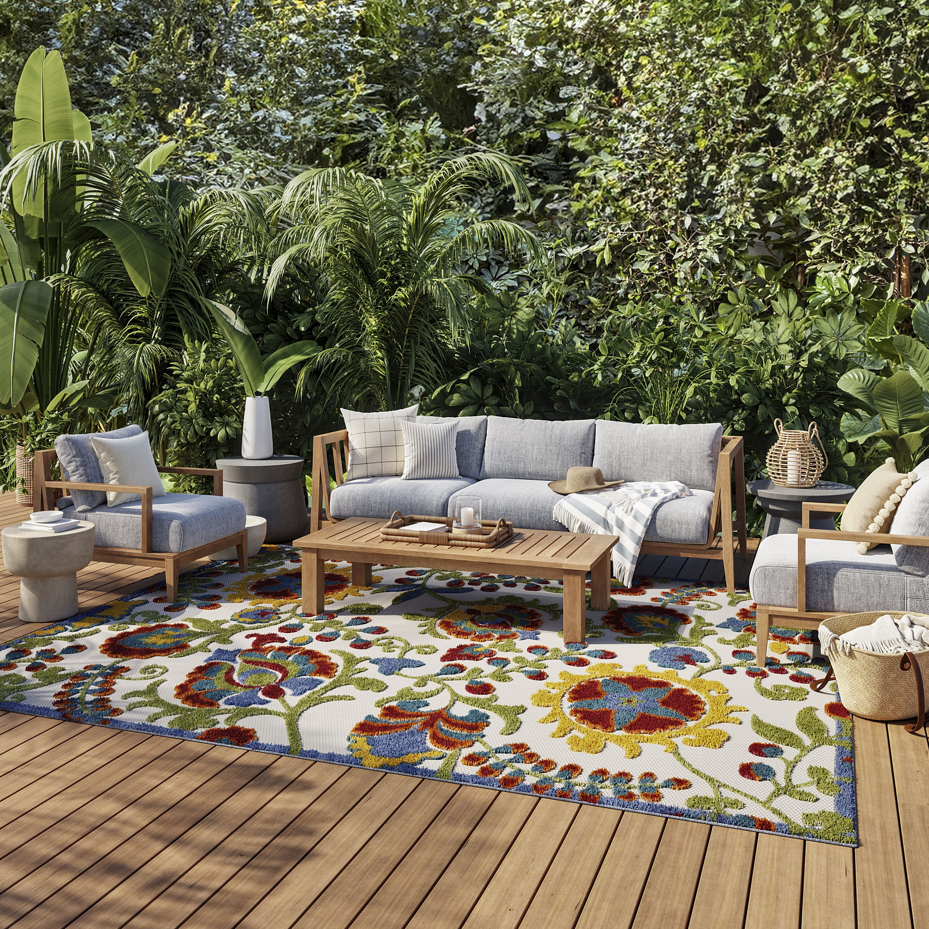 Nourison 99446827586 Aloha 8 x 11 (ft) Loomed Polypropylene Ivory/Multi Rectangular Indoor/Outdoor Floral/Botanical Farmhouse/Cottage Area rug