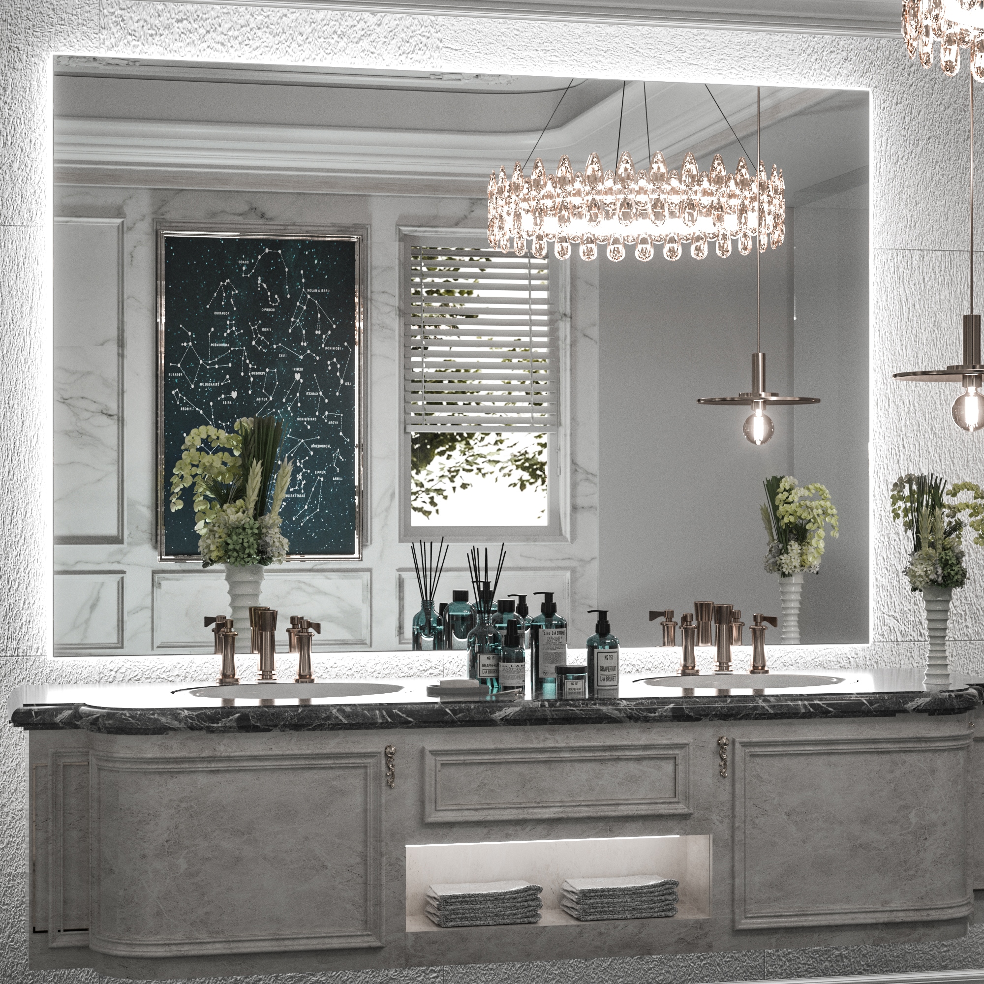 Keonjinn LW-JZ-BG-12191 Bathroom Mirrors 48-in x 36-in Polished Frameless Rectangle Dimmable LED Lighted Fog Free Bathroom Vanity Mirror ( Bright White )